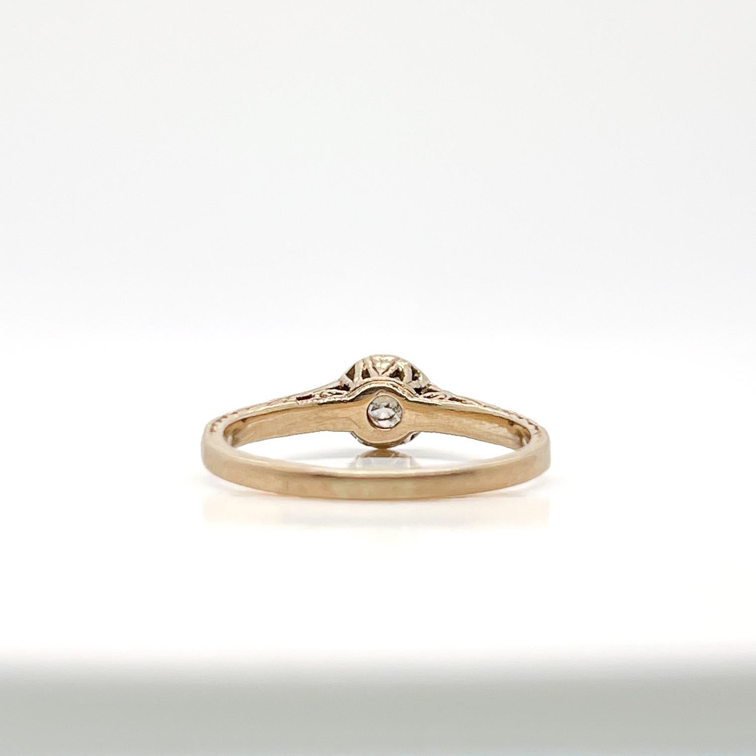 Anello solitario in oro e diamanti in stile Art Déco 14 carati in vendita 3