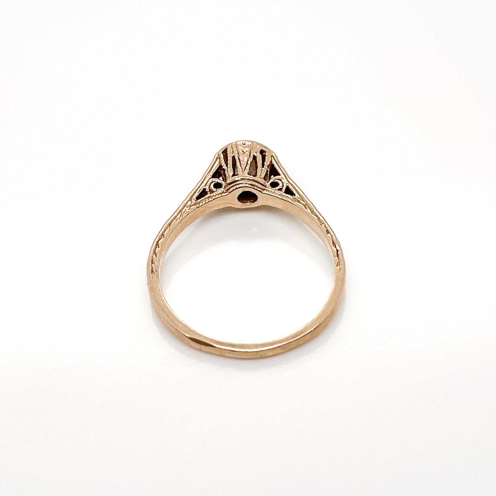 Anello solitario in oro e diamanti in stile Art Déco 14 carati in vendita 4