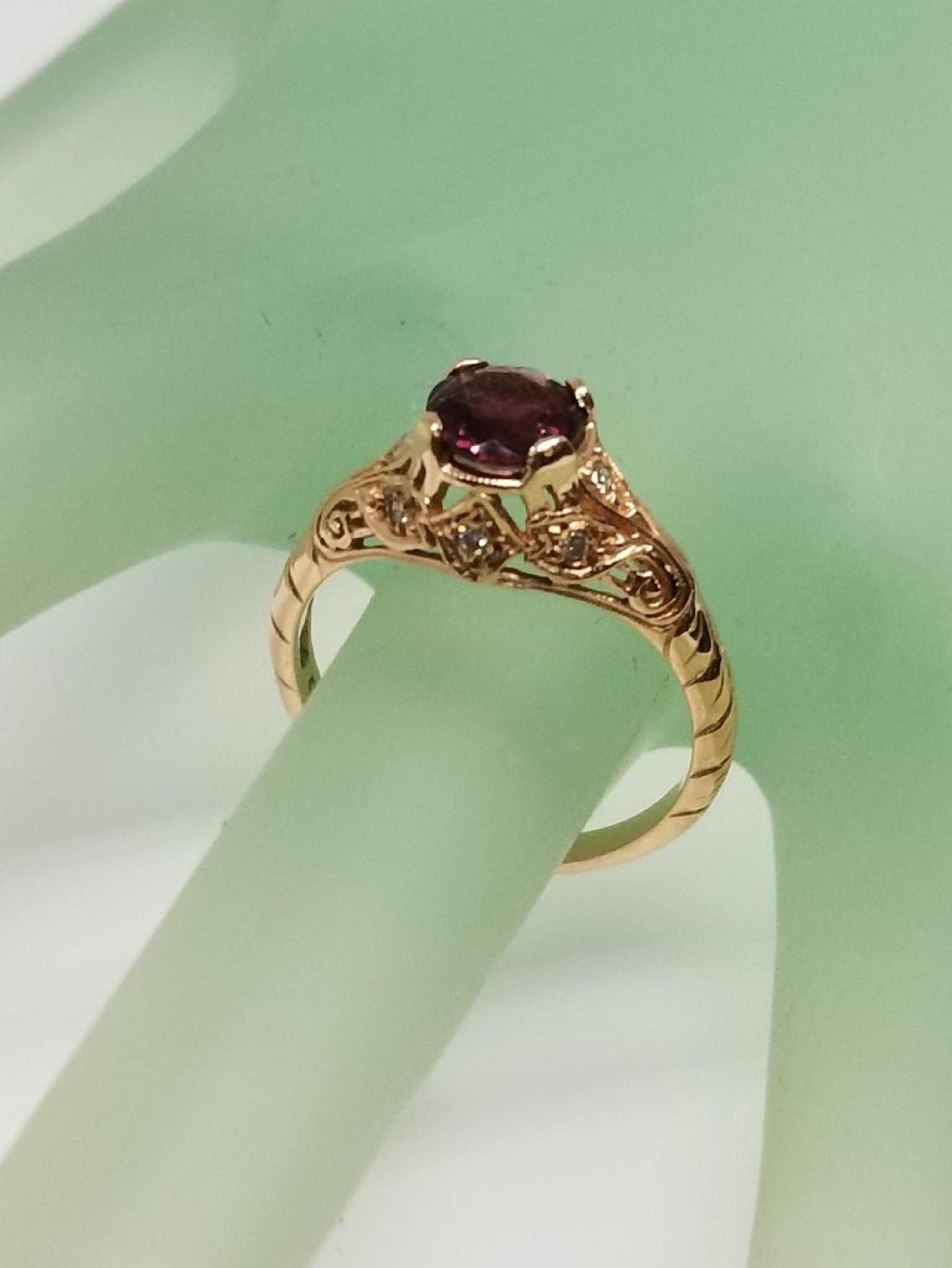 Art Deco Style 14 Karat Rose Gold Pink Tourmaline and Diamond Ring In New Condition For Sale In Los Angeles, CA