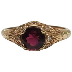 Retro Art Deco Style 14 Karat Rose Gold Pink Tourmaline and Diamond Ring