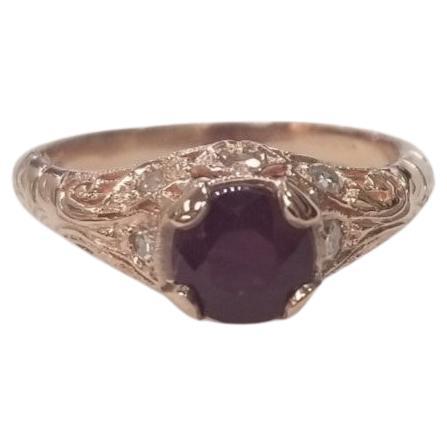 Art Deco Style 14 Karat Rose Gold Ruby and Diamond Ring For Sale
