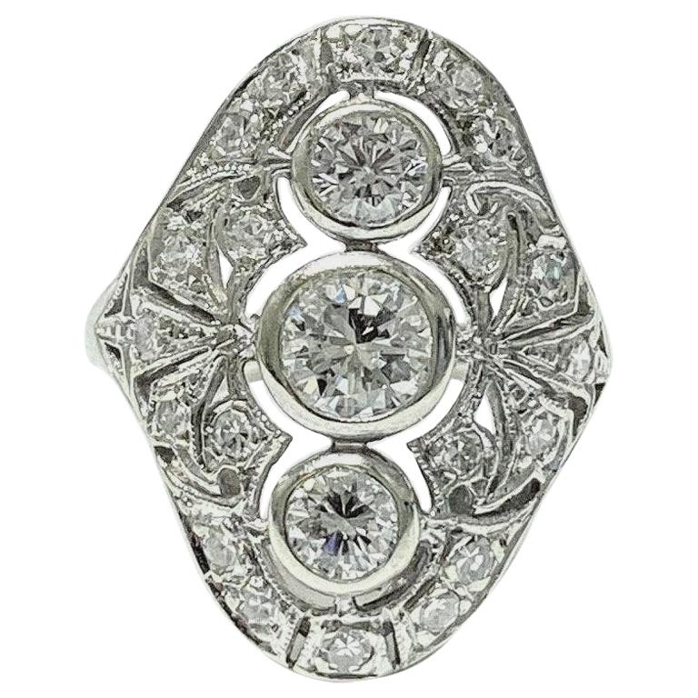Art Deco Style 14 Karat White Gold Diamond Cocktail Ring