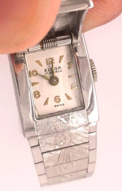 Art Deco Style 14 Karat White Gold Eloga Ladies Wristwatch with 17 Jewels