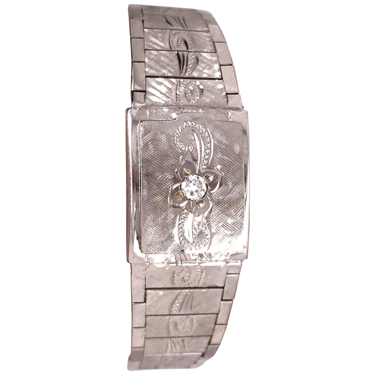 Montre-bracelet Eloga pour femme de style Art déco en or blanc 14 carats avec 17 bijoux