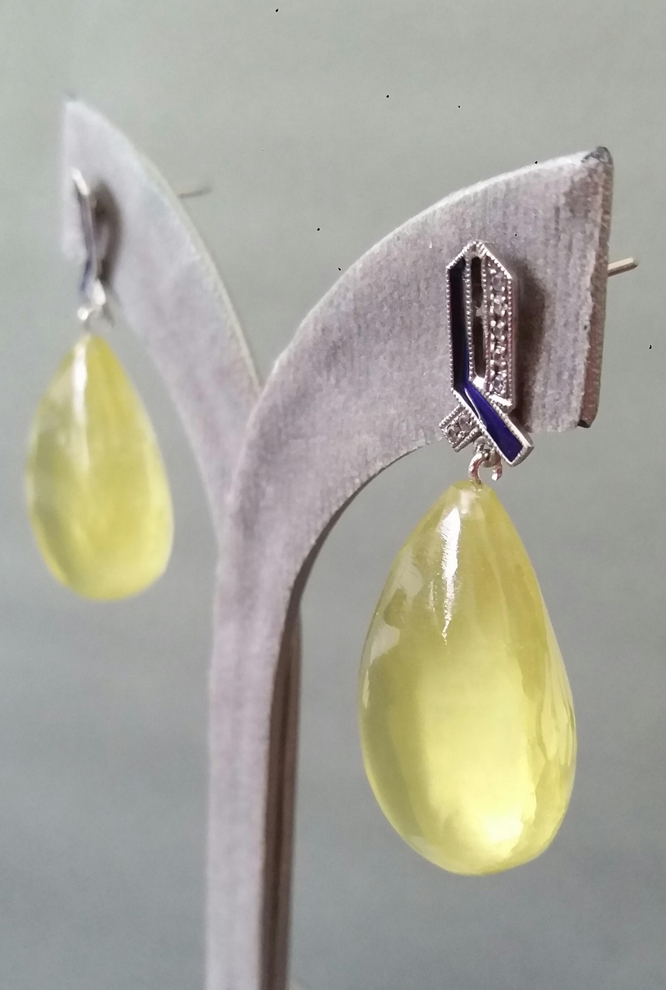 Art Deco Style 14 Kt Gold Diamonds Enamel Natural Lemon Quartz Drop Earrings For Sale 6