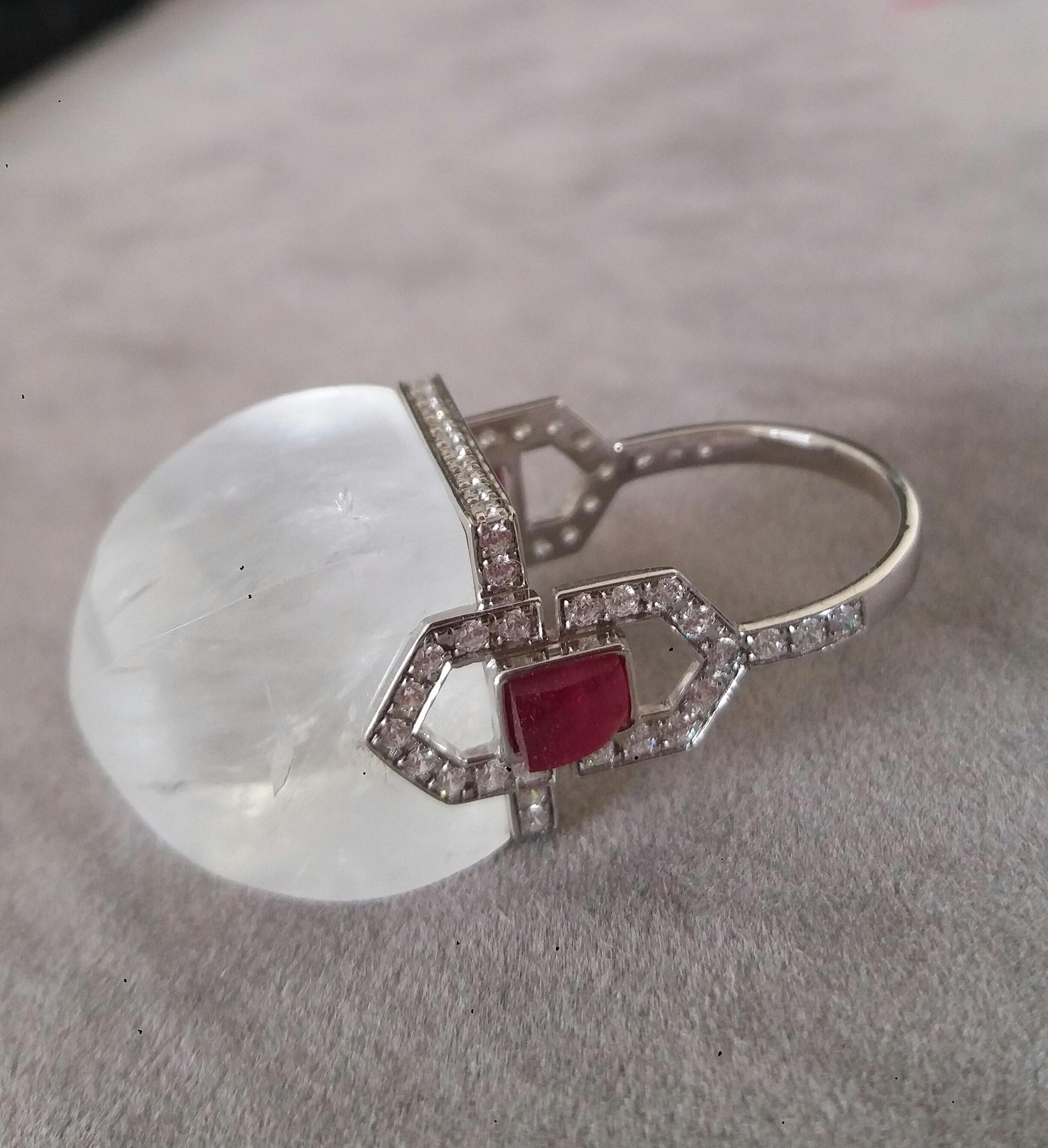 For Sale:  Art Deco Style 14 Karat Gold Diamonds Rubies Rock Crystal Pyramid Cocktail Ring 4