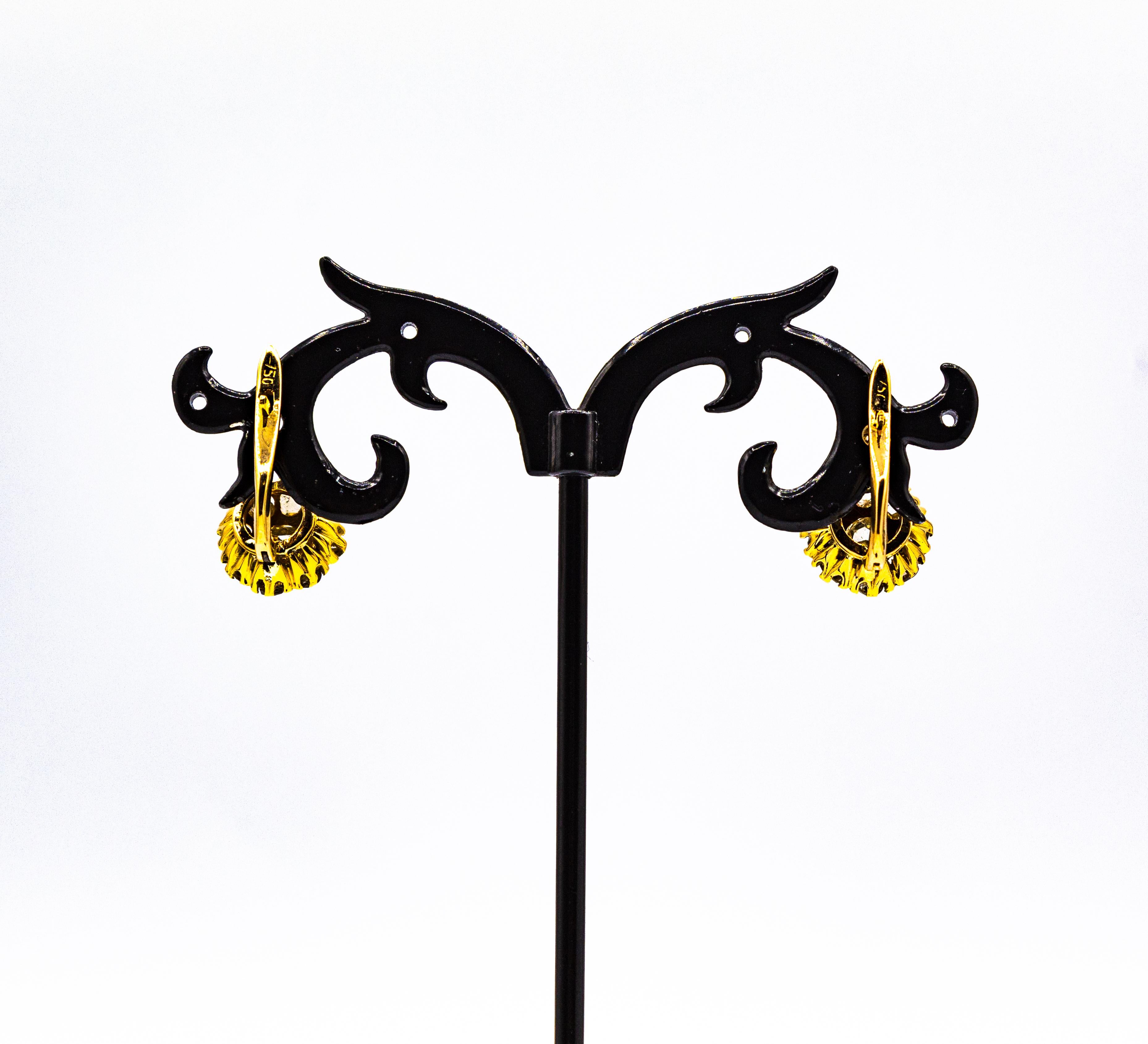 Pendientes de palanca de oro amarillo con diamantes blancos talla rosa de 1.40 quilates estilo art déco 4