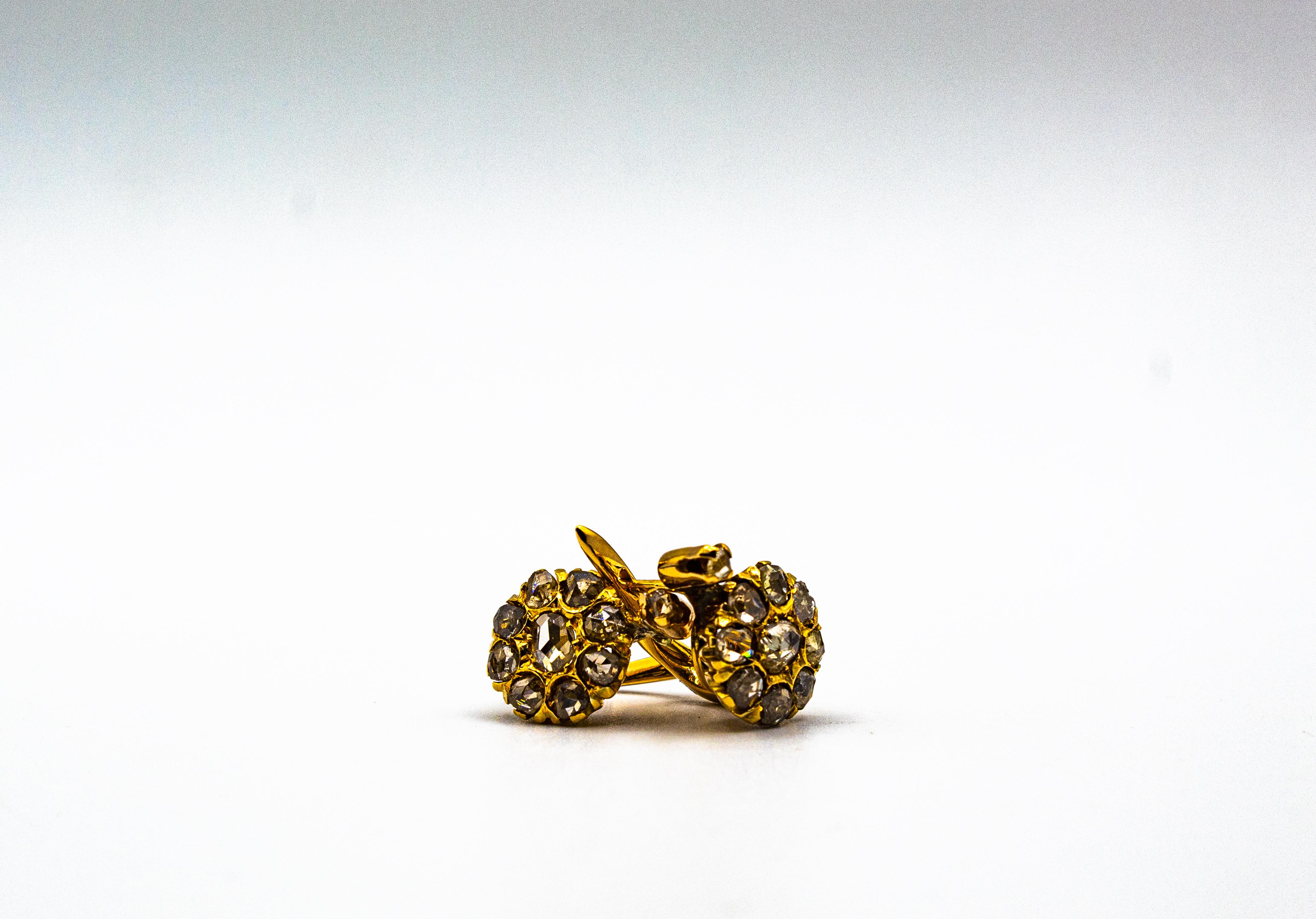 Pendientes de palanca de oro amarillo con diamantes blancos talla rosa de 1.40 quilates estilo art déco 6