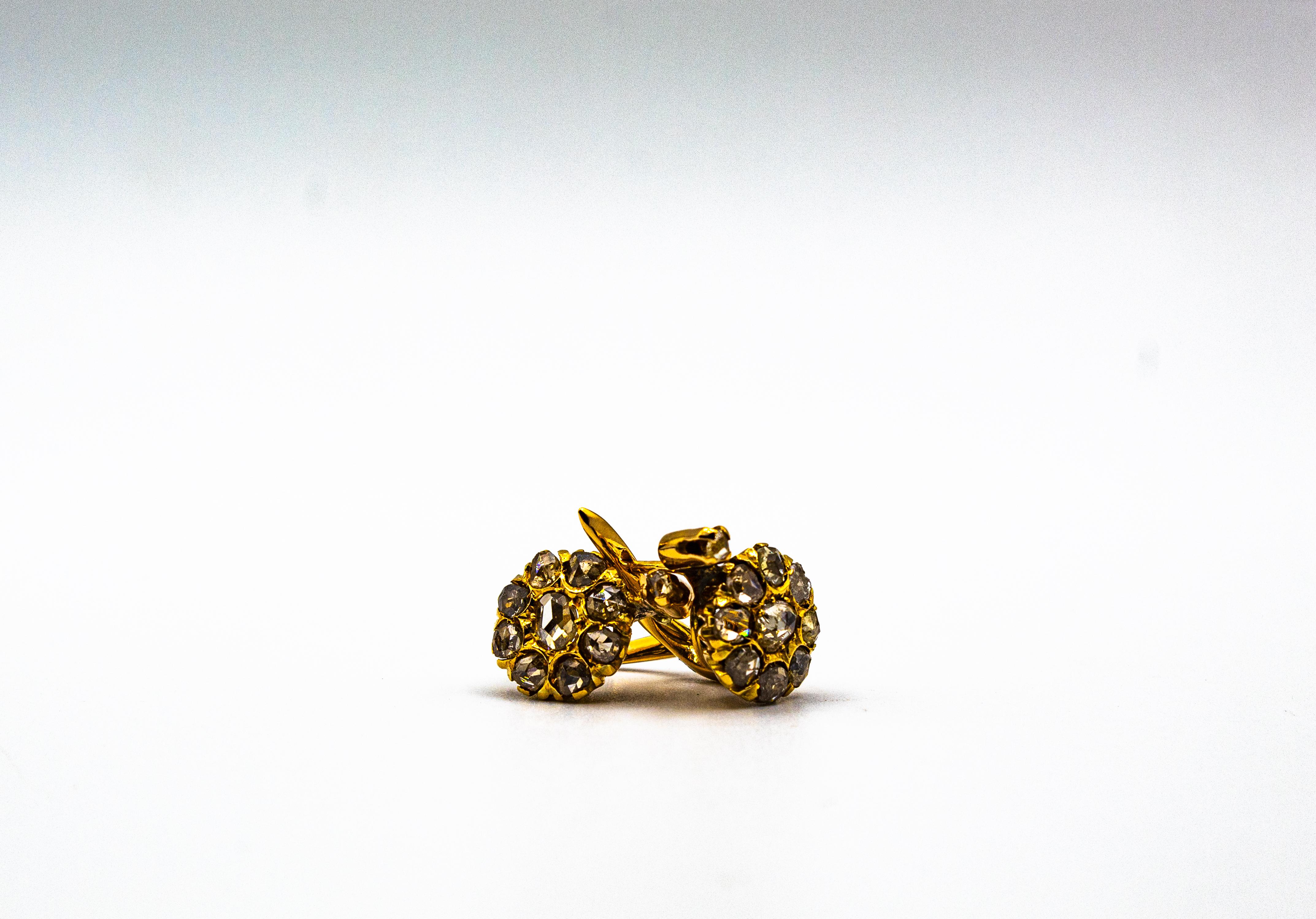 Pendientes de palanca de oro amarillo con diamantes blancos talla rosa de 1.40 quilates estilo art déco 7