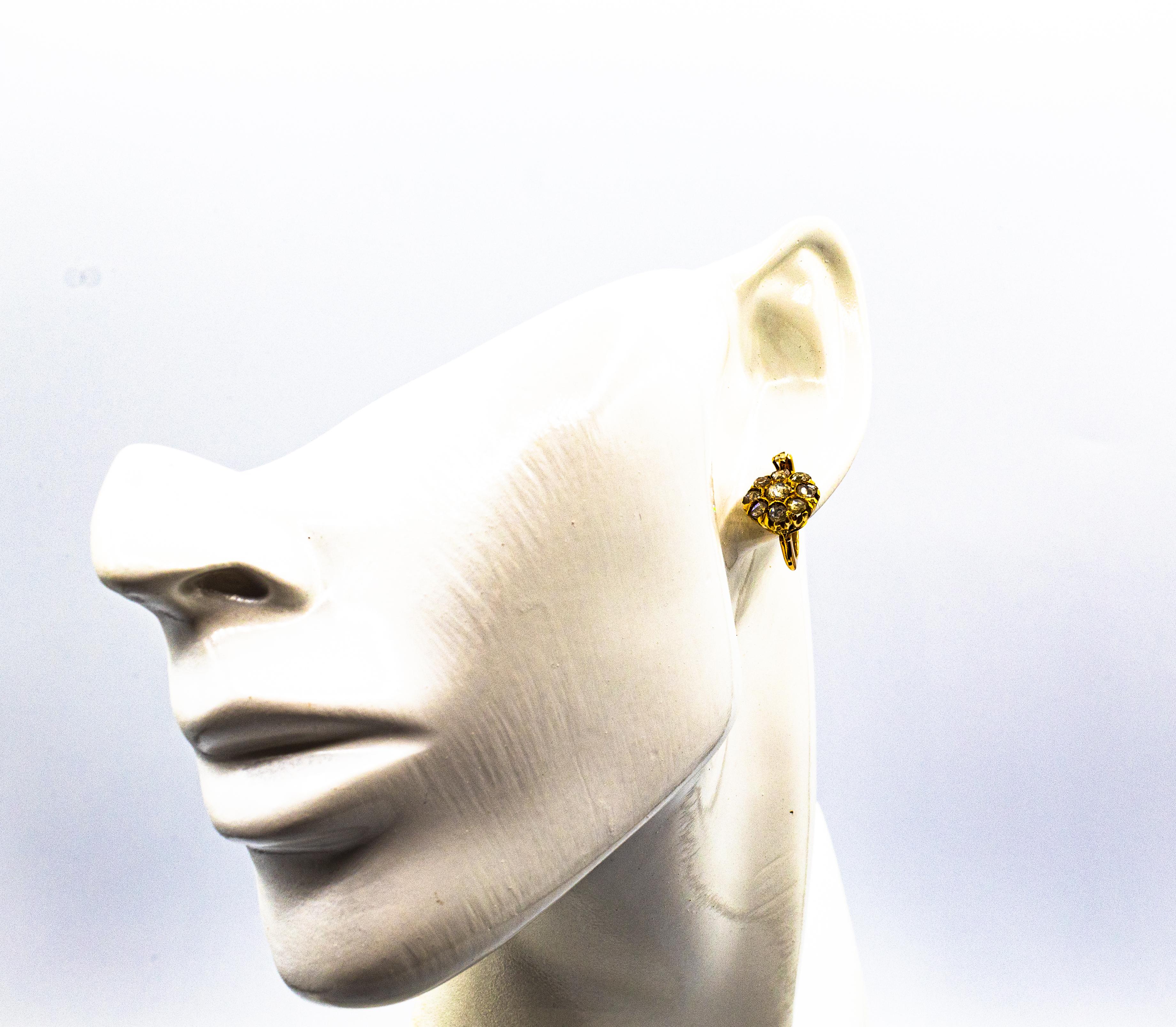 Pendientes de palanca de oro amarillo con diamantes blancos talla rosa de 1.40 quilates estilo art déco 9