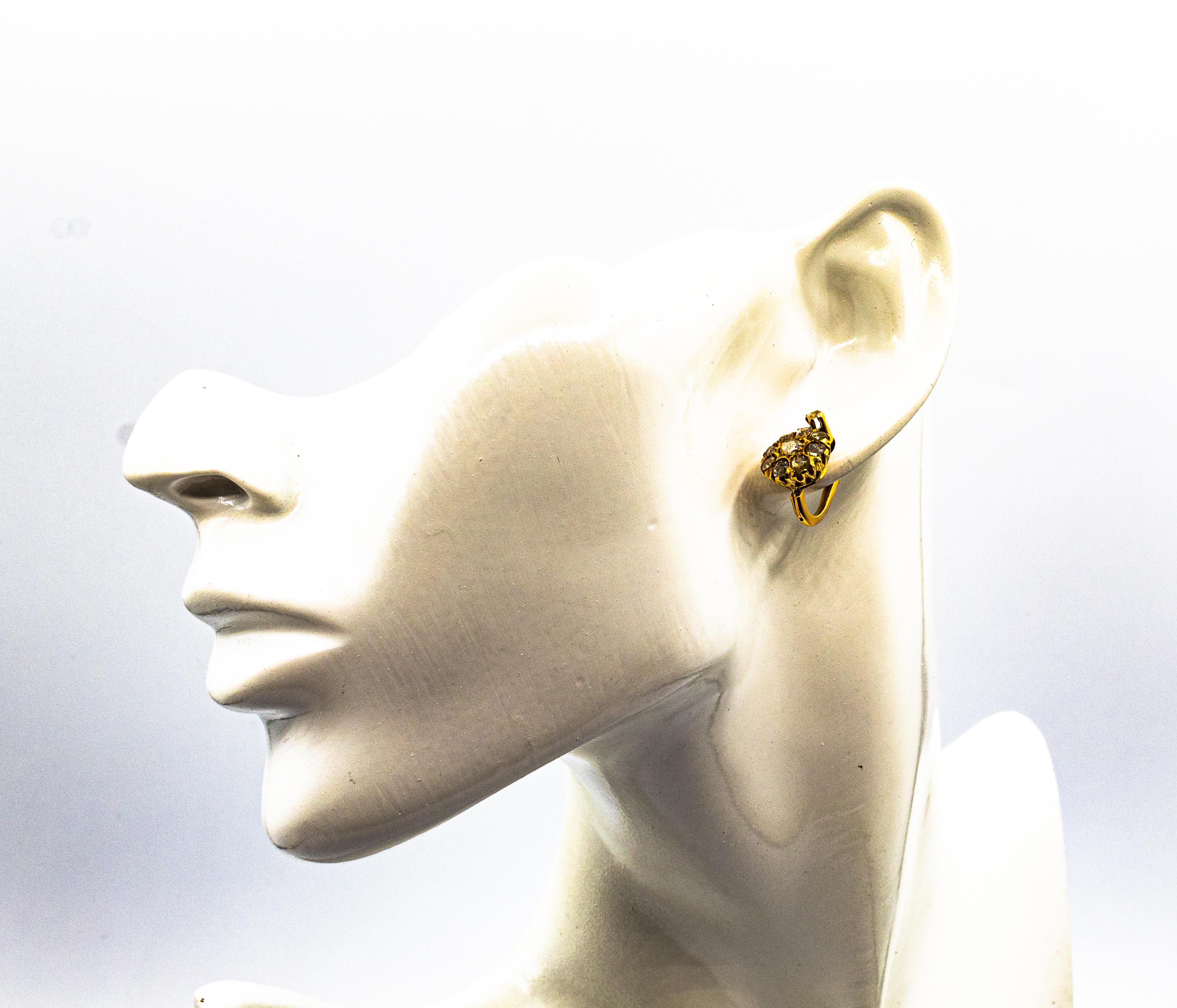Pendientes de palanca de oro amarillo con diamantes blancos talla rosa de 1.40 quilates estilo art déco 10