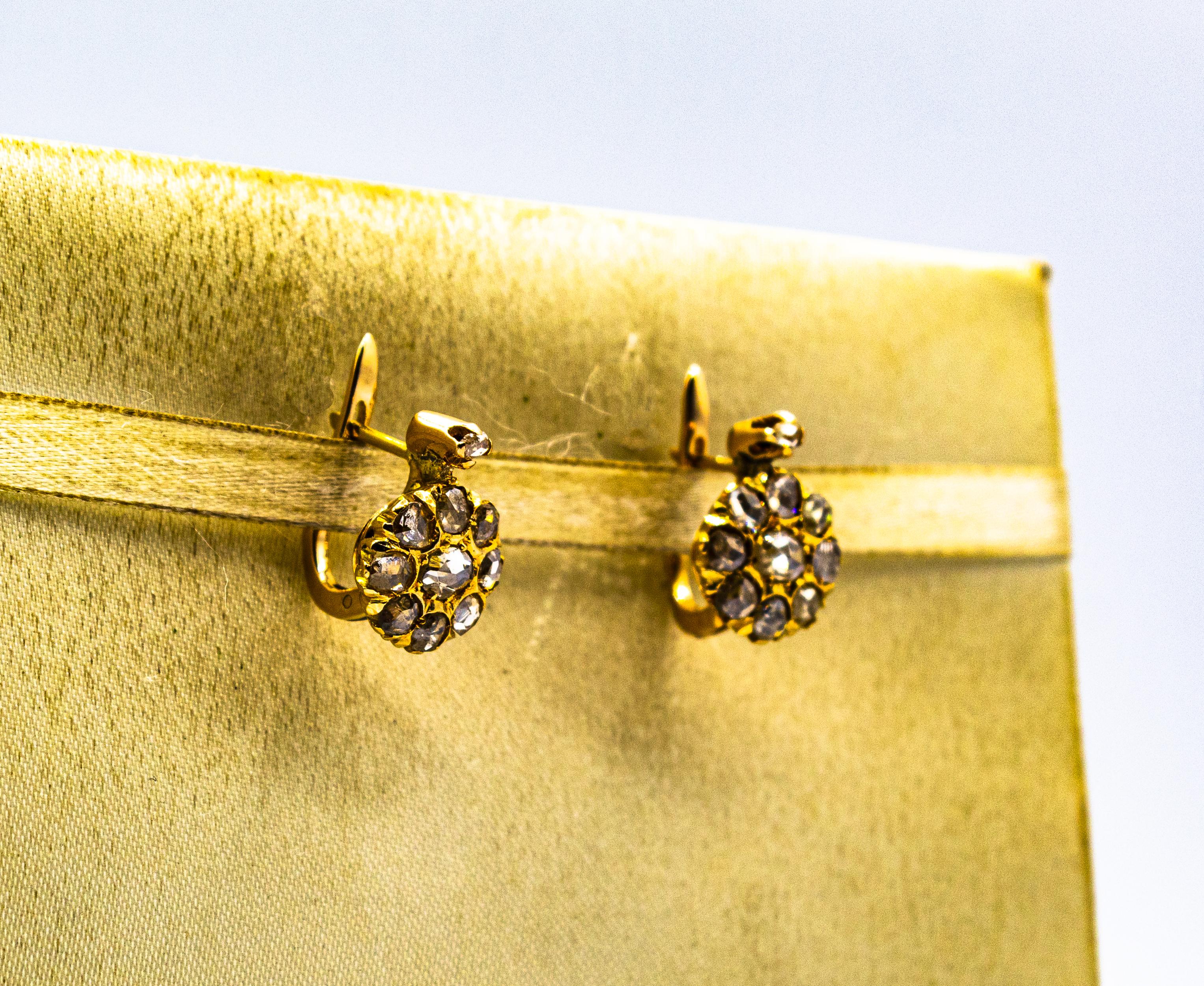Pendientes de palanca de oro amarillo con diamantes blancos talla rosa de 1.40 quilates estilo art déco Corte rosa