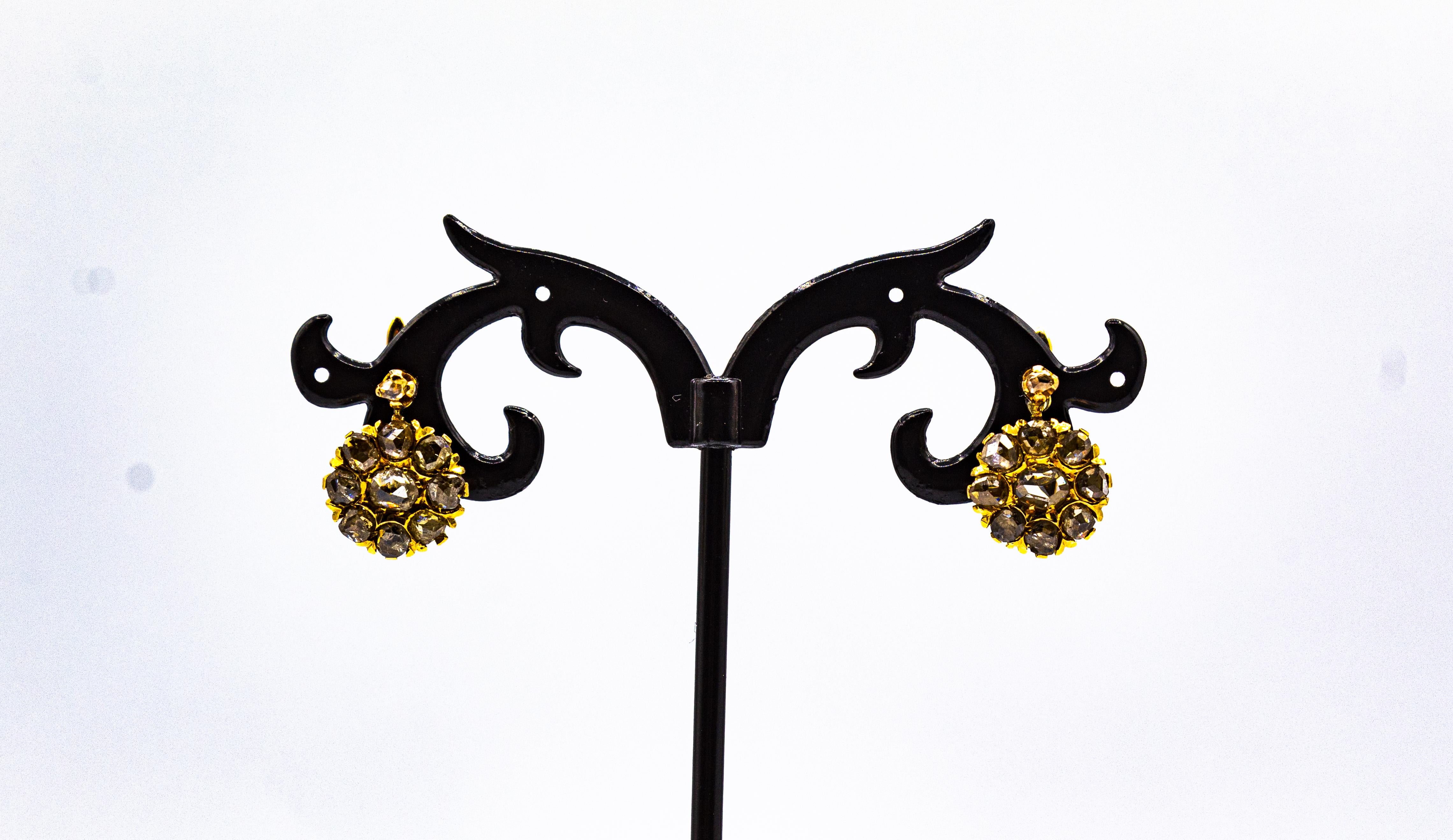 Femenino o masculino Pendientes de palanca de oro amarillo con diamantes blancos talla rosa de 1.40 quilates estilo art déco