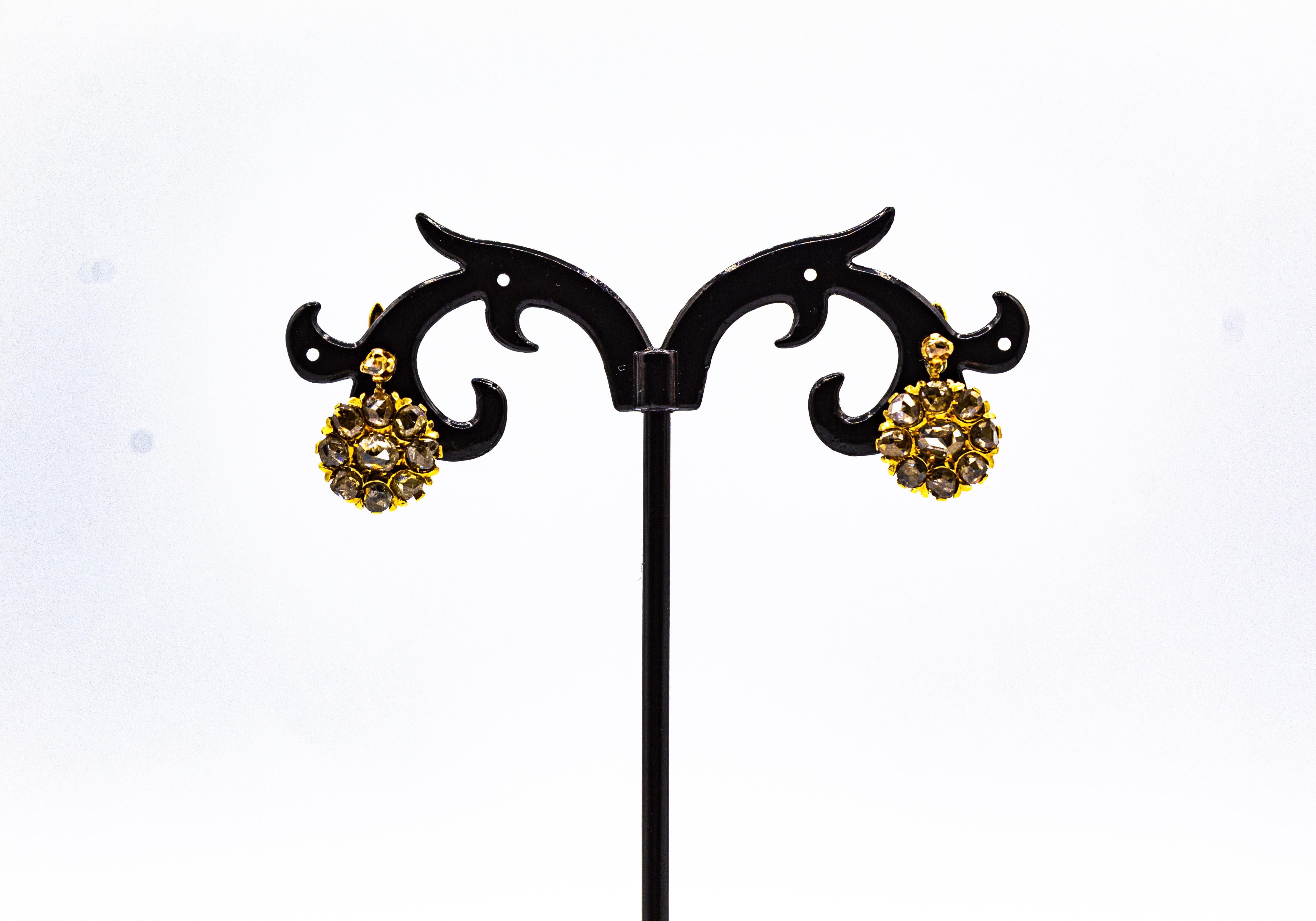 Pendientes de palanca de oro amarillo con diamantes blancos talla rosa de 1.40 quilates estilo art déco 2