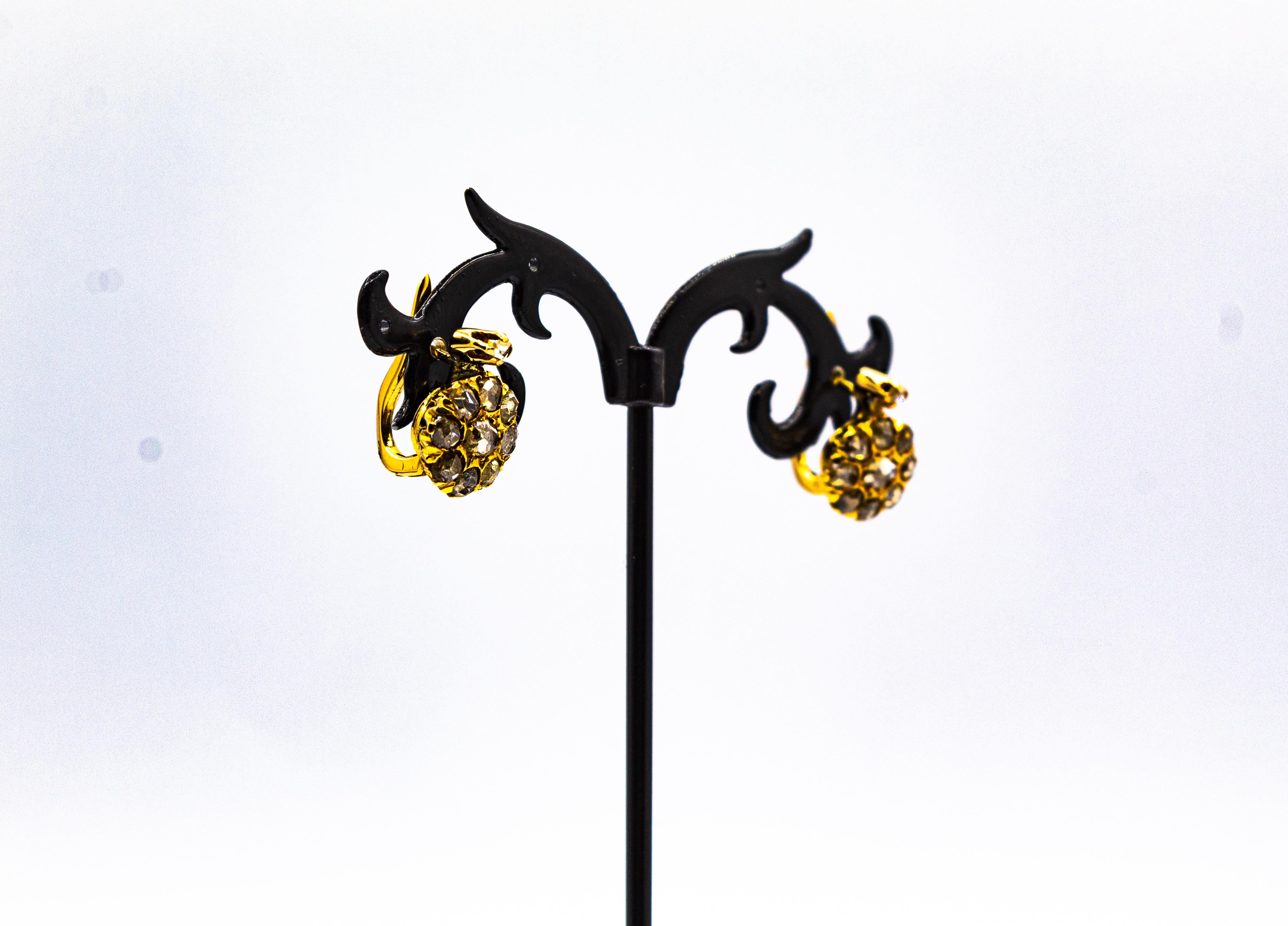 Pendientes de palanca de oro amarillo con diamantes blancos talla rosa de 1.40 quilates estilo art déco 3