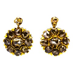 Pendientes de palanca de oro amarillo con diamantes blancos talla rosa de 1.40 quilates estilo art déco