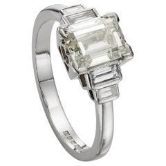 Art Deco Style 1.40ct Emerald Cut Diamond and Platinum Engagement Ring