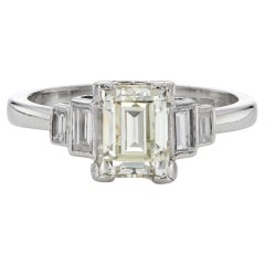 Art Deco Style 1.40ct Emerald Cut Diamond and Platinum Engagement Ring