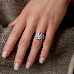 Art Deco style 1.42 carat diamond ruby platinum cluster swirl ring