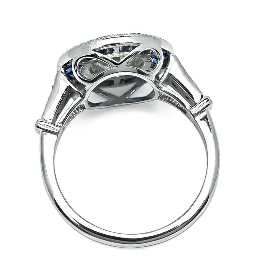 Art Deco Style 1.42ct Diamond Sapphire Halo Engagement Ring In Good Condition For Sale In New York, NY