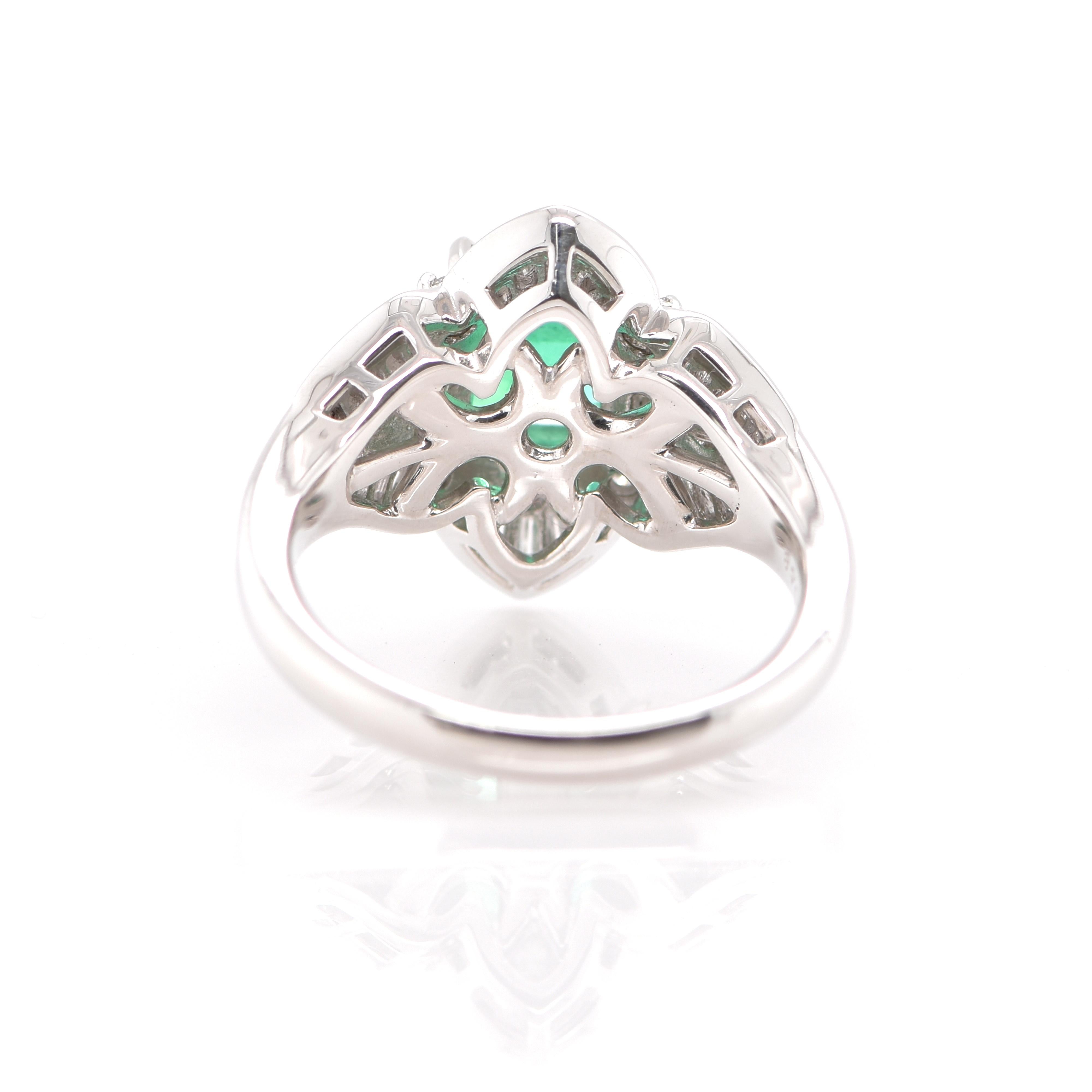 Art Deco Style 1.44 Carat Emerald and Diamond Cocktail Ring Set in Platinum In Excellent Condition In Tokyo, JP