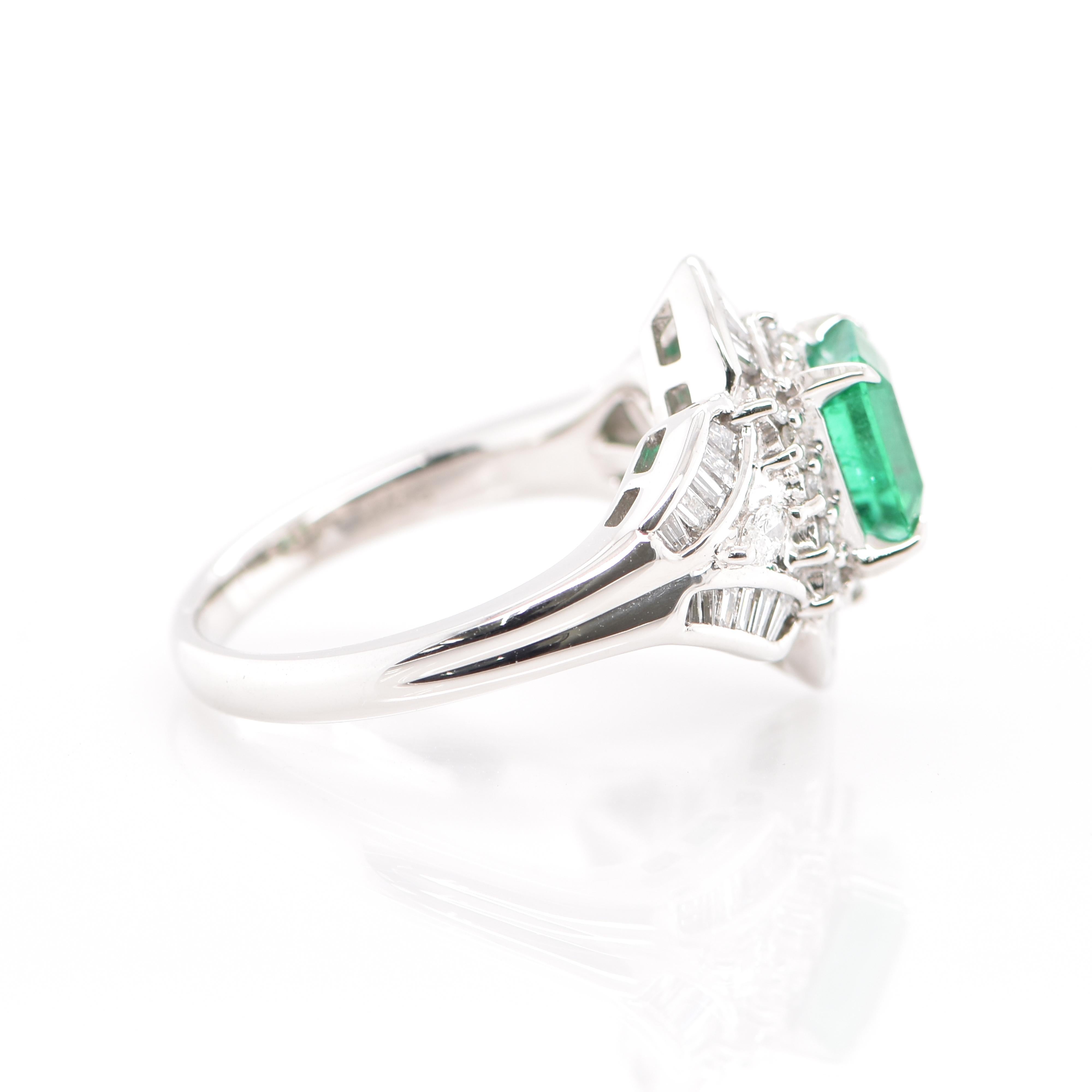 Art Deco Style 1.44 Carat Emerald and Diamond Cocktail Ring Set in Platinum 1