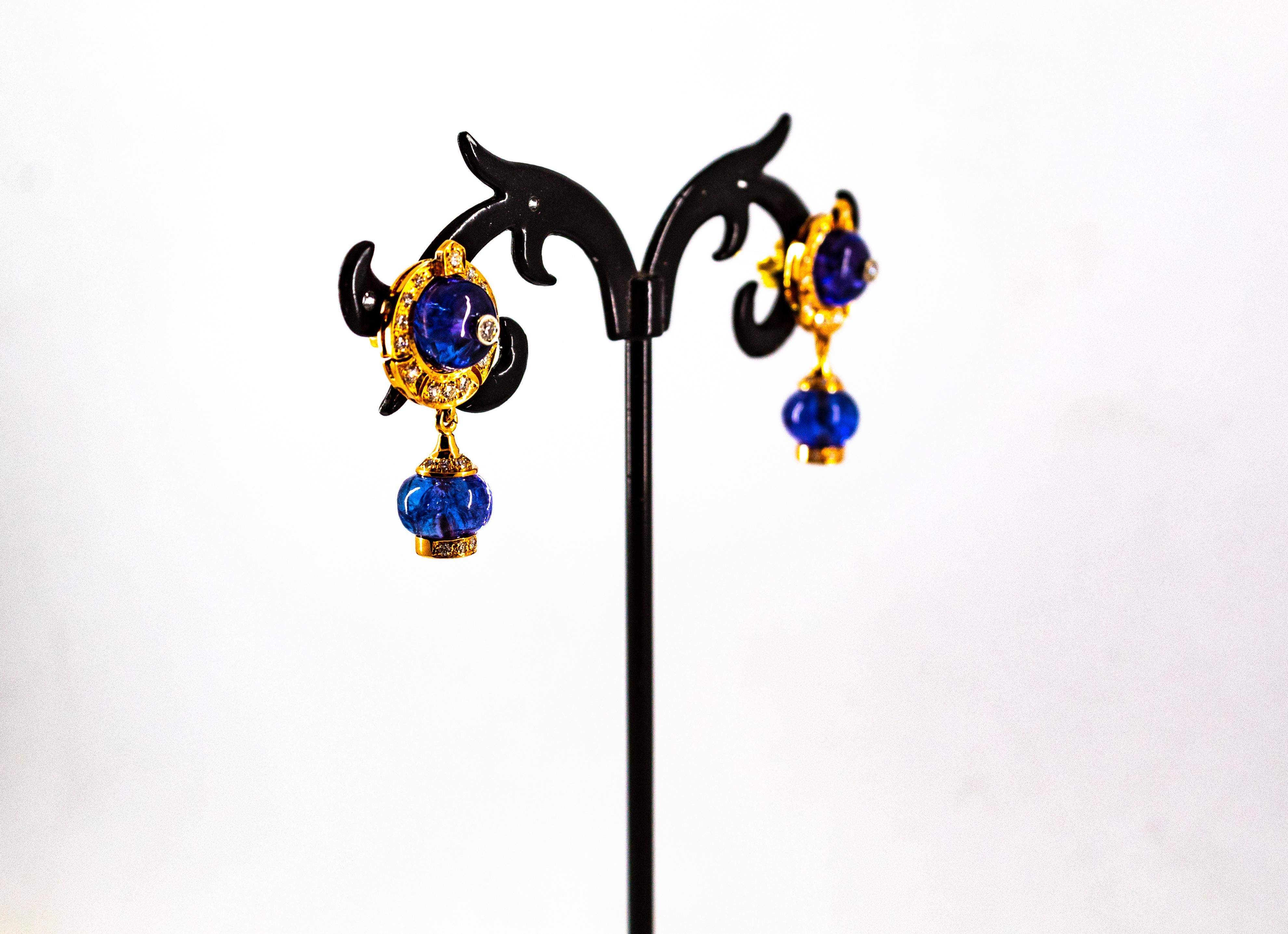 Art Deco Style 14.45 Carat White Diamond Tanzanite Yellow Gold Dangle Earrings For Sale 7