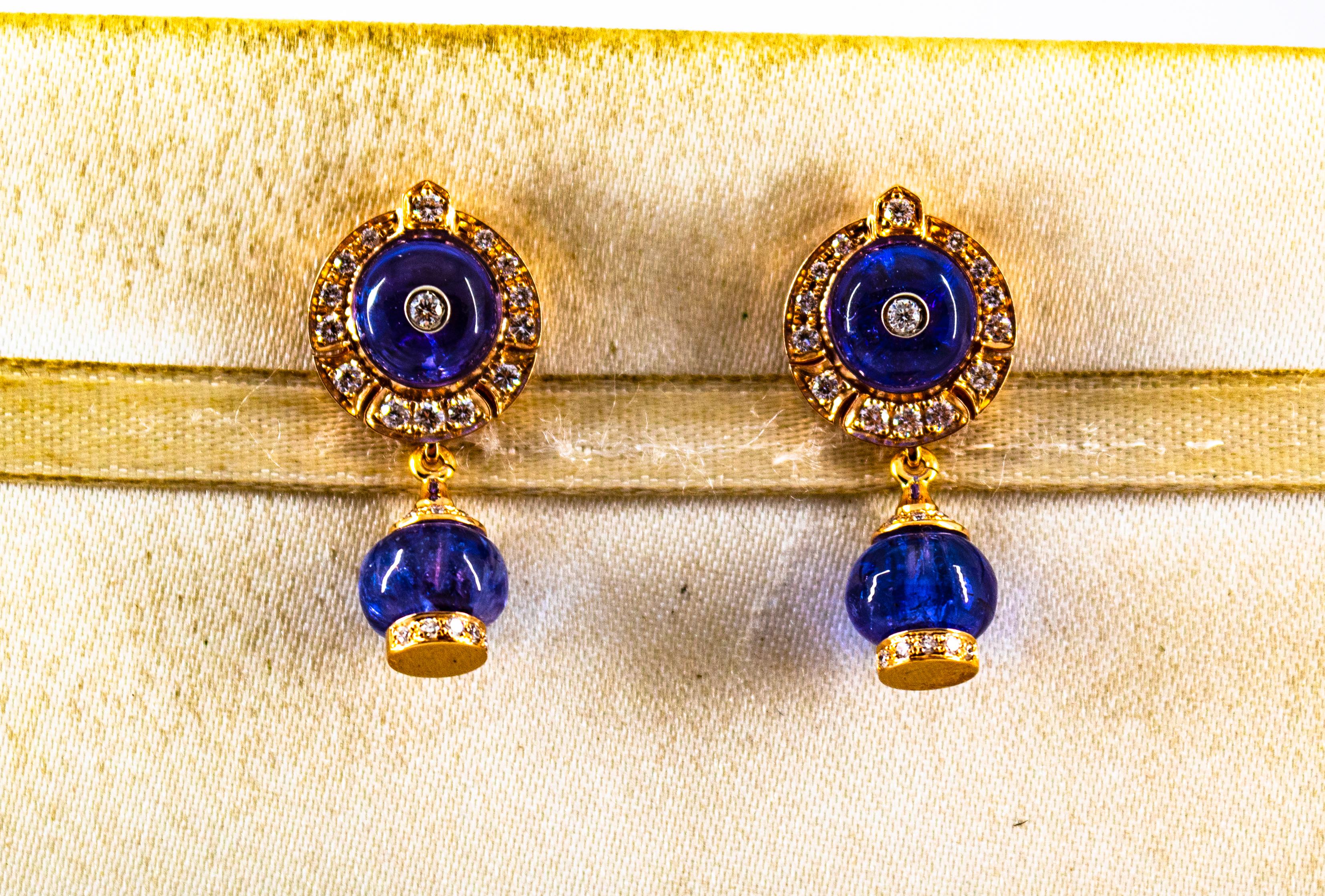 Art Deco Style 14.45 Carat White Diamond Tanzanite Yellow Gold Dangle Earrings In New Condition In Naples, IT