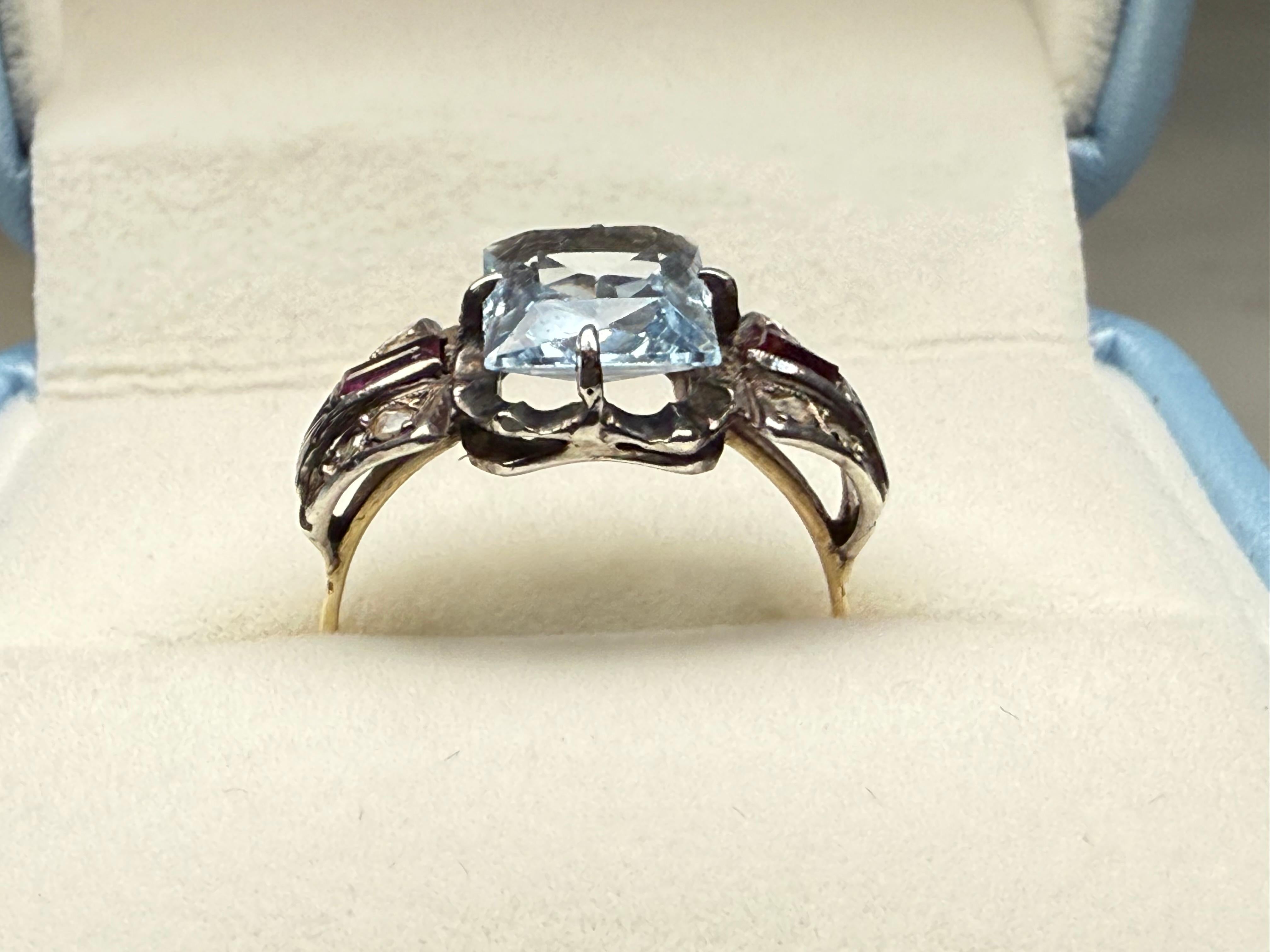 Stile Art Deco  Anello con acquamarina in oro 14k in vendita 6