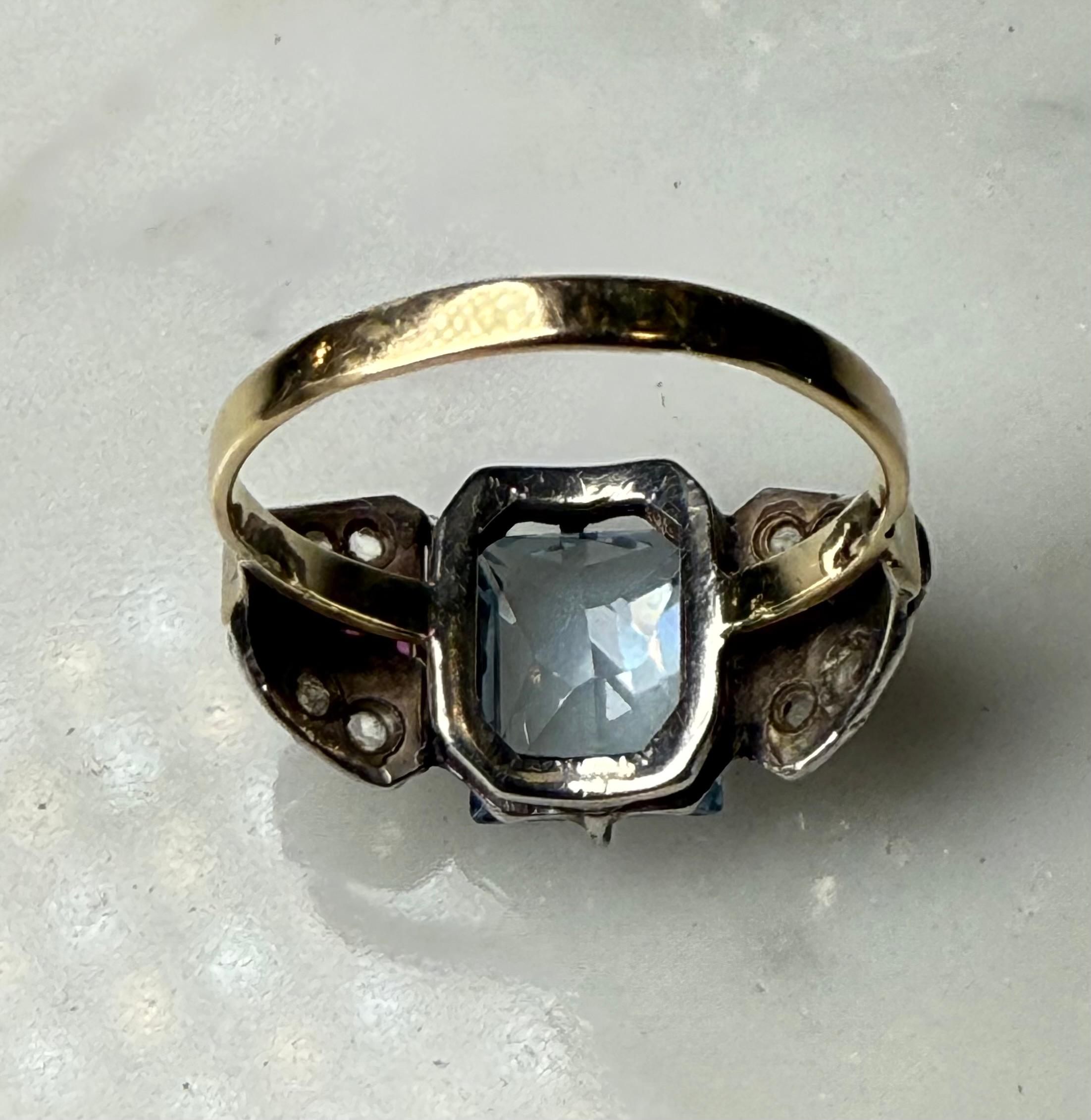 Stile Art Deco  Anello con acquamarina in oro 14k in vendita 8