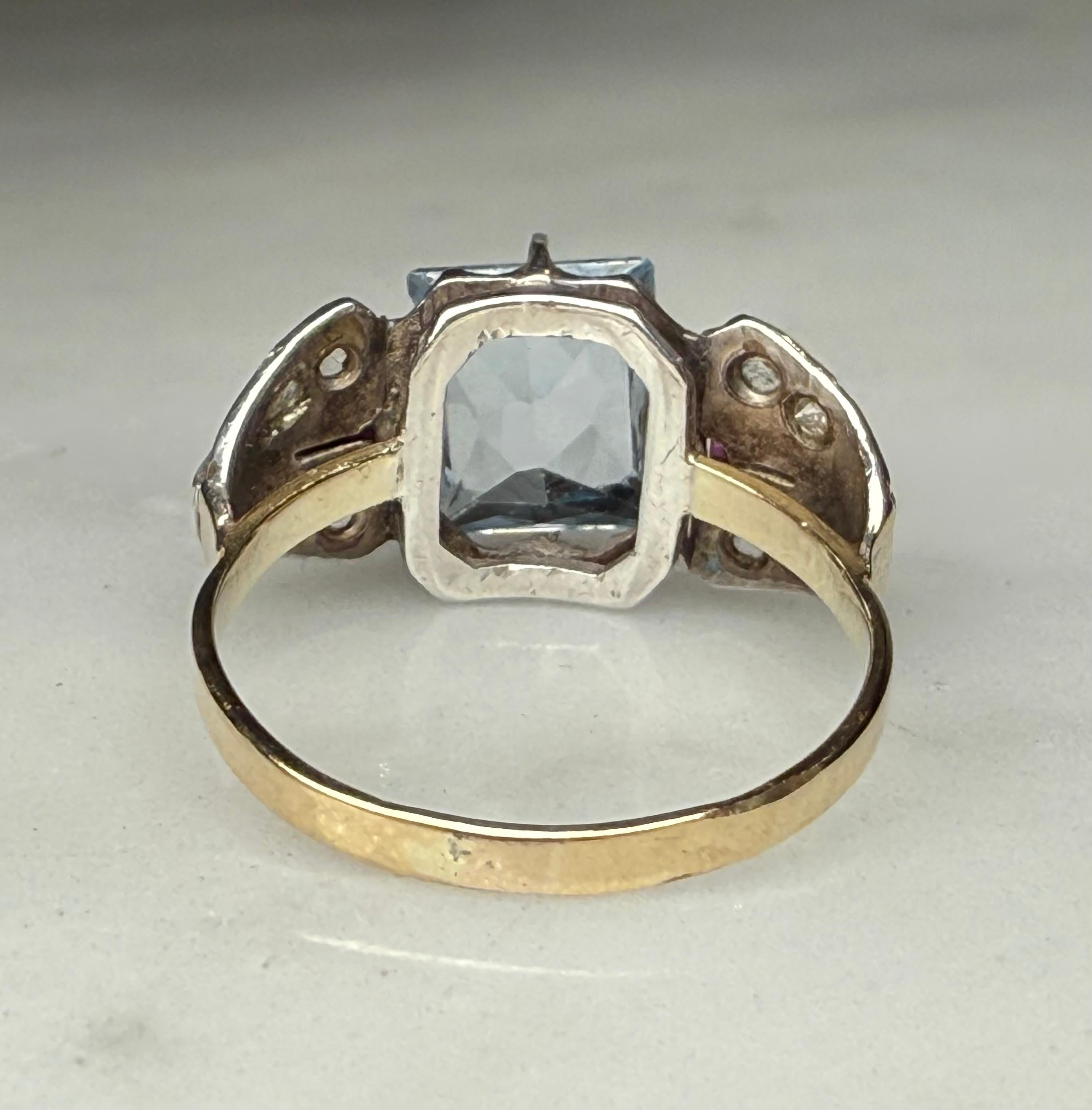 Stile Art Deco  Anello con acquamarina in oro 14k in vendita 12