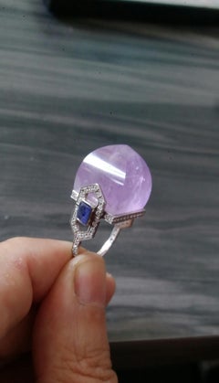 Art Deco Style 14k Gold Diamonds Blue Sapphires Amethyst Pyramid Cocktail Ring