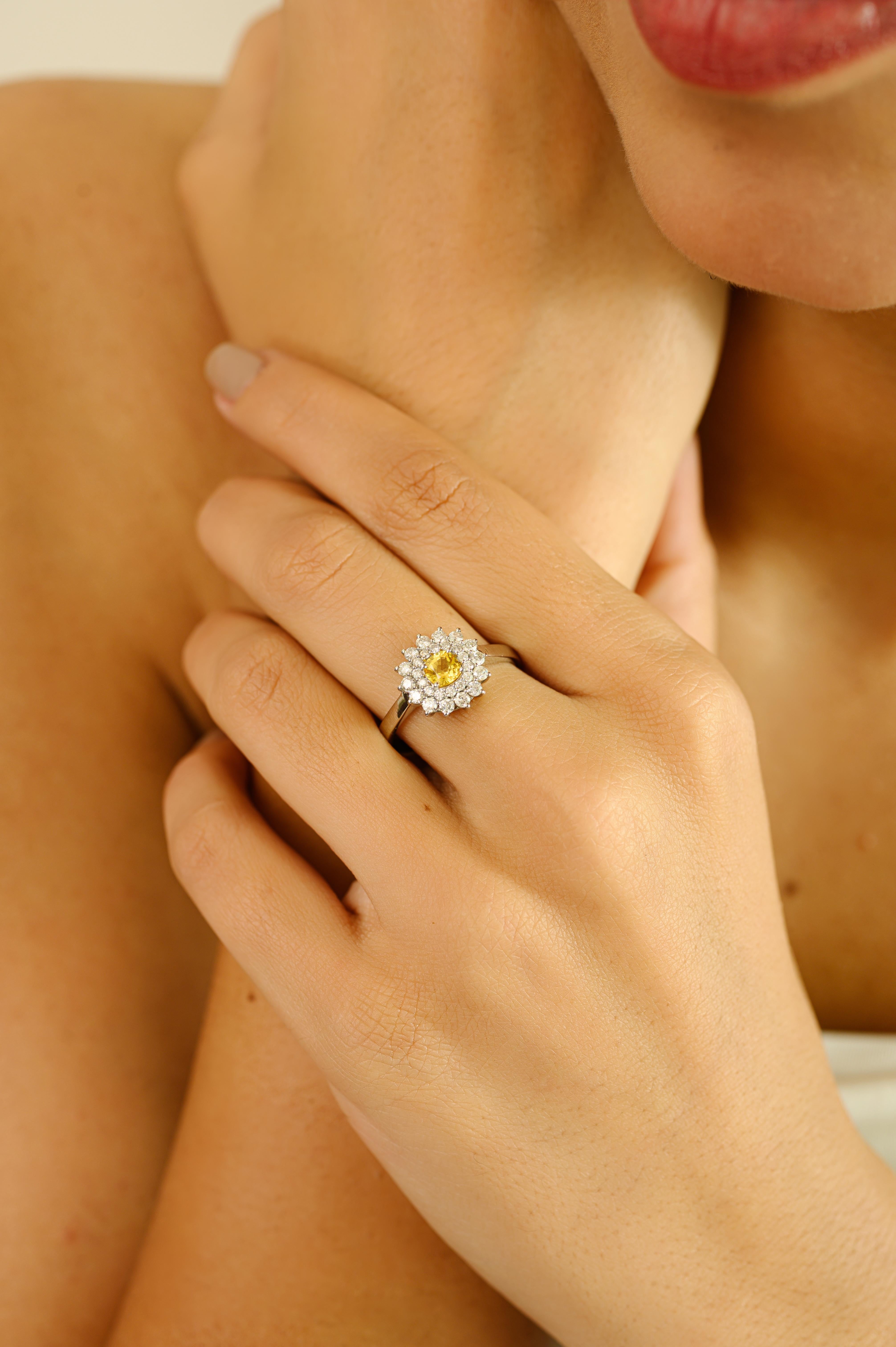 in vendita:  Art Deco Style 14k Gold Flower Ring with Natural Yellow Sapphire Diamond Petals 6