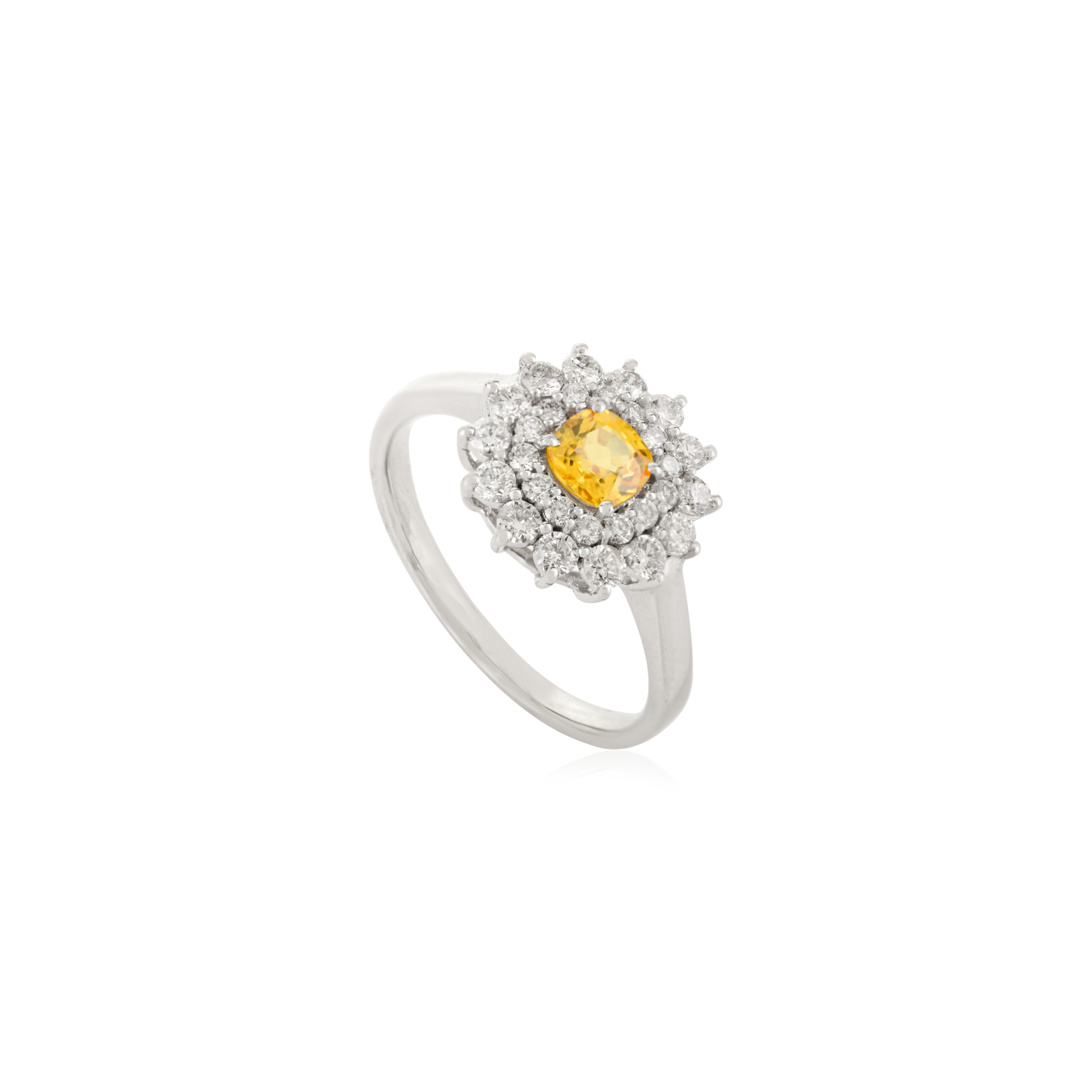 in vendita:  Art Deco Style 14k Gold Flower Ring with Natural Yellow Sapphire Diamond Petals 7