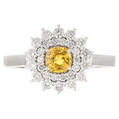 Art Deco Style 14k Gold Flower Ring with Natural Yellow Sapphire Diamond Petals