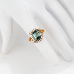 Cocktail Ring, Art Deco Ring, 14k Gold Vintage Ring, Green Amethyst and Citrine