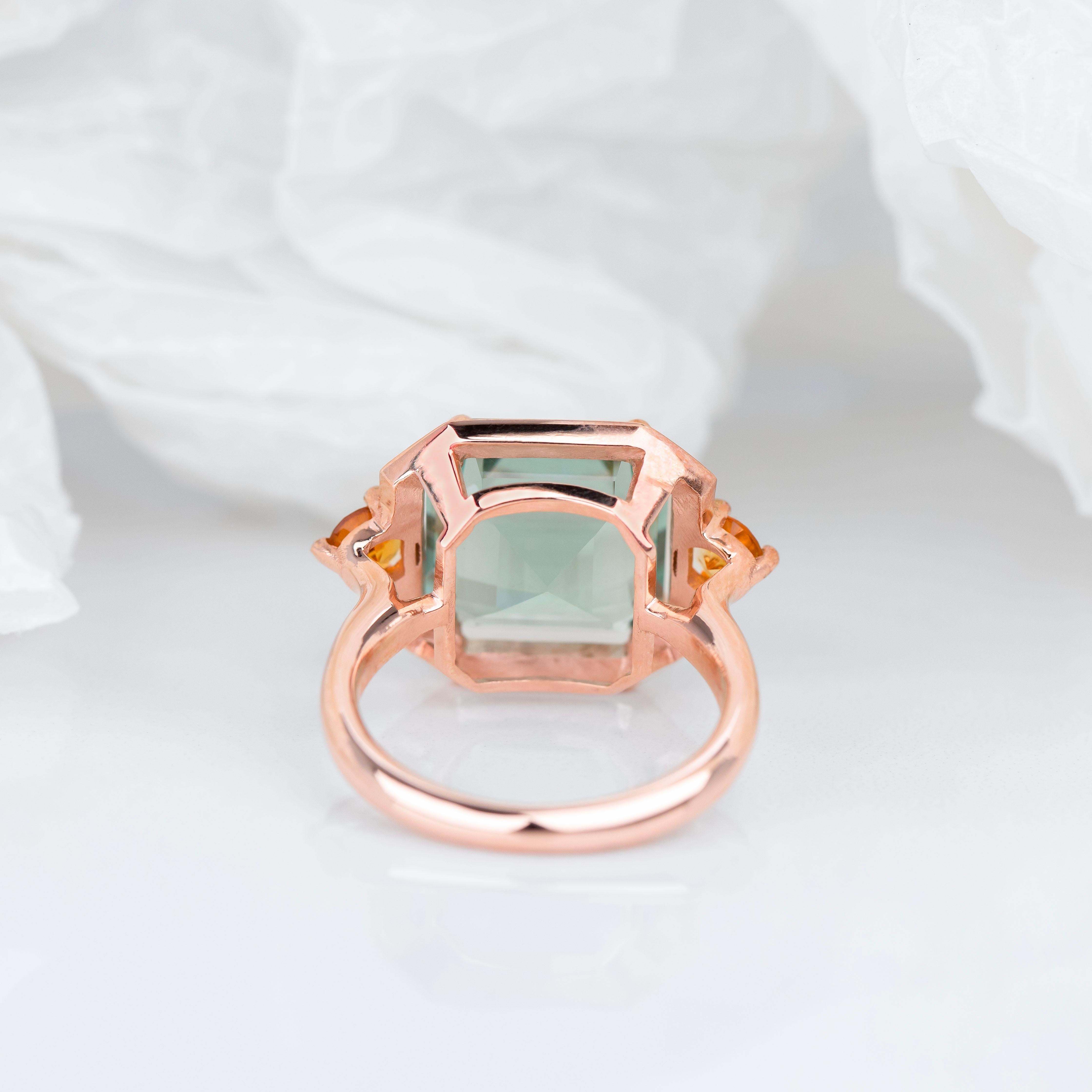 Cocktail Ring, Art Deco Ring, 14k Gold Vintage Ring, Green Amethyst and Citrine In New Condition For Sale In ISTANBUL, TR