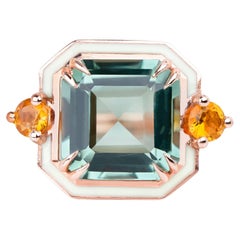 Cocktail Ring, Art Deco Ring, 14k Gold Vintage Ring, Green Amethyst and Citrine
