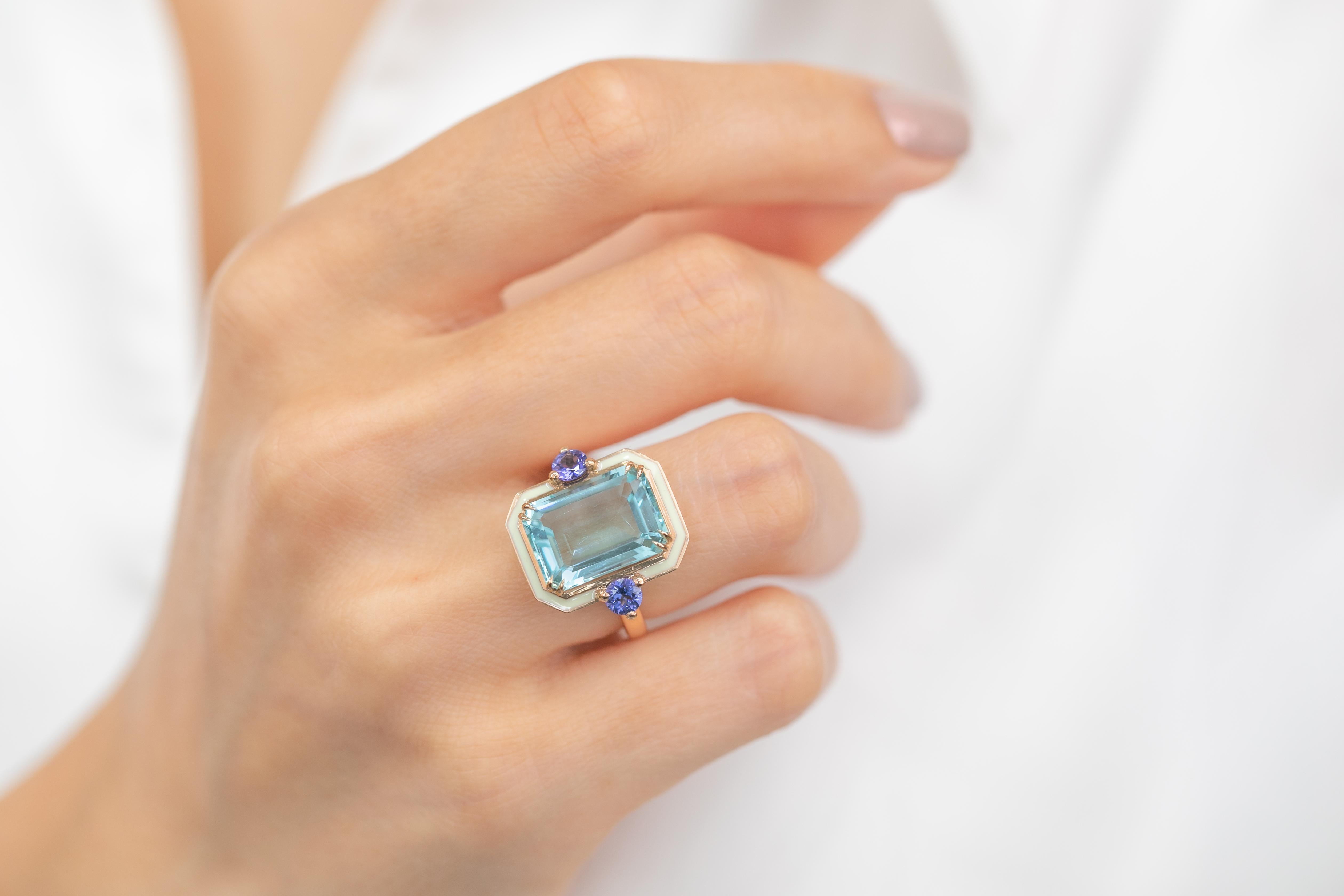 For Sale:  Art Deco Style 14k Rose Gold Ring 6.13ct Sky Topaz and 0.40ct Ceylon Sapphire 13