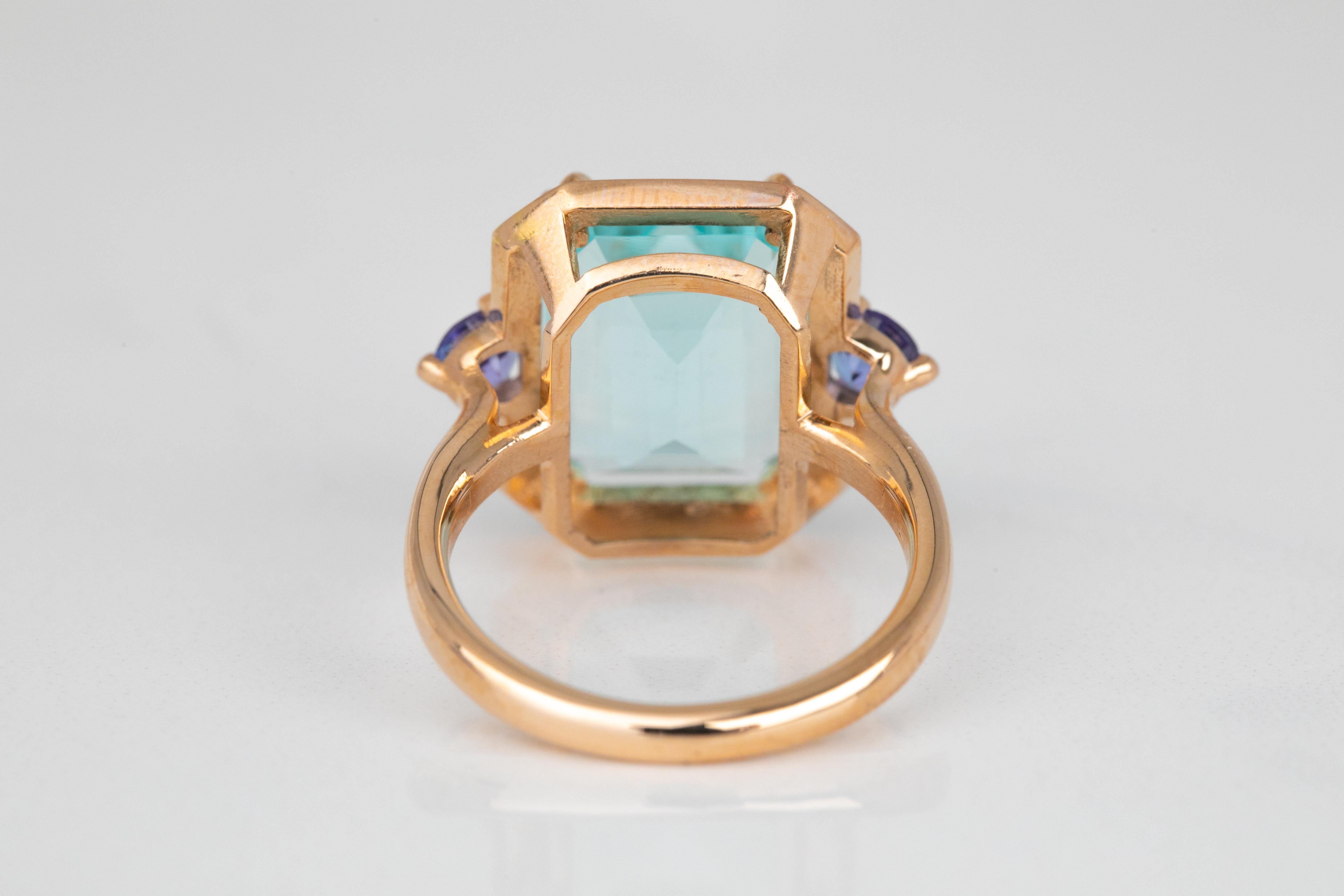 For Sale:  Art Deco Style 14k Rose Gold Ring 6.13ct Sky Topaz and 0.40ct Ceylon Sapphire 4