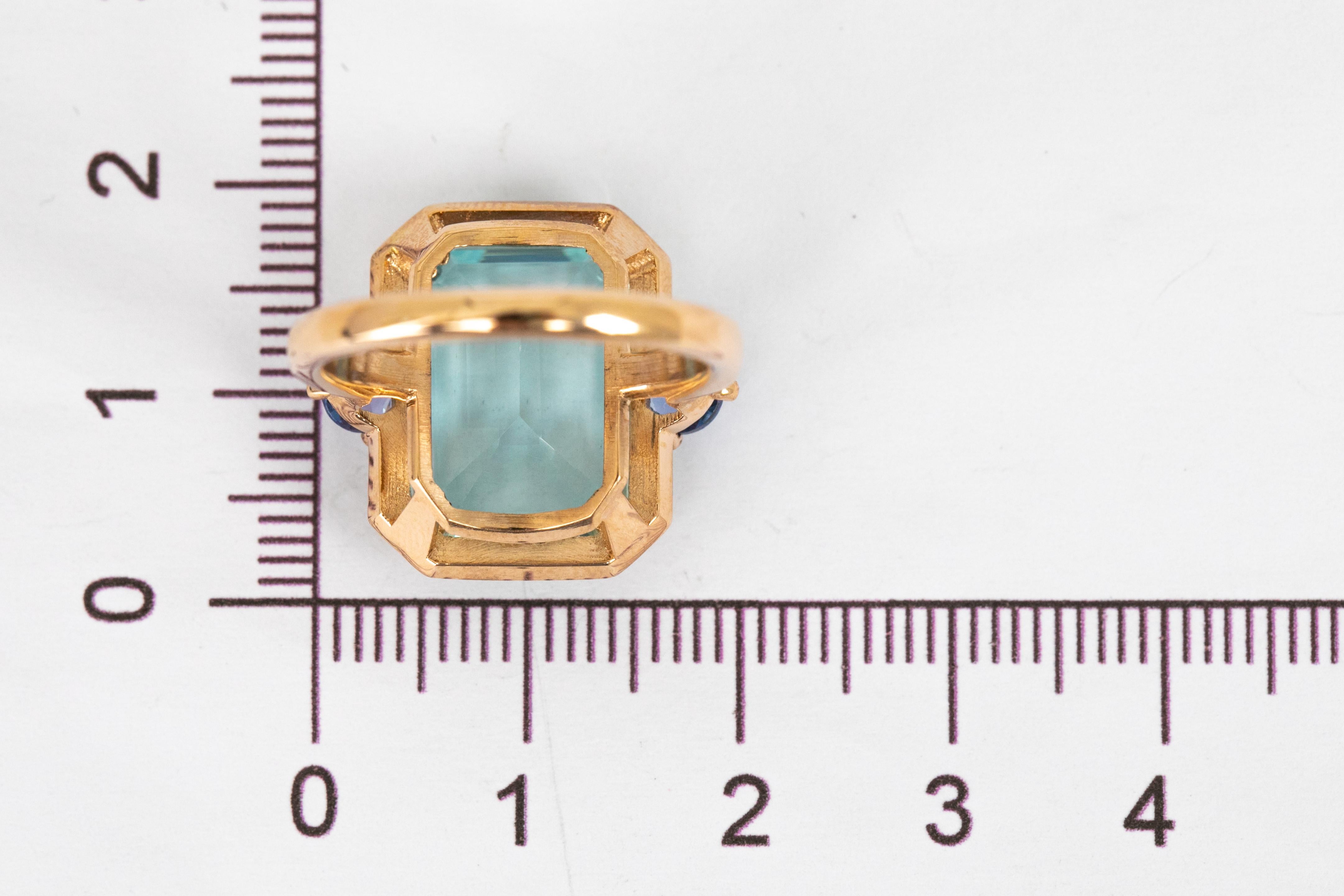 For Sale:  Art Deco Style 14k Rose Gold Ring 6.13ct Sky Topaz and 0.40ct Ceylon Sapphire 7