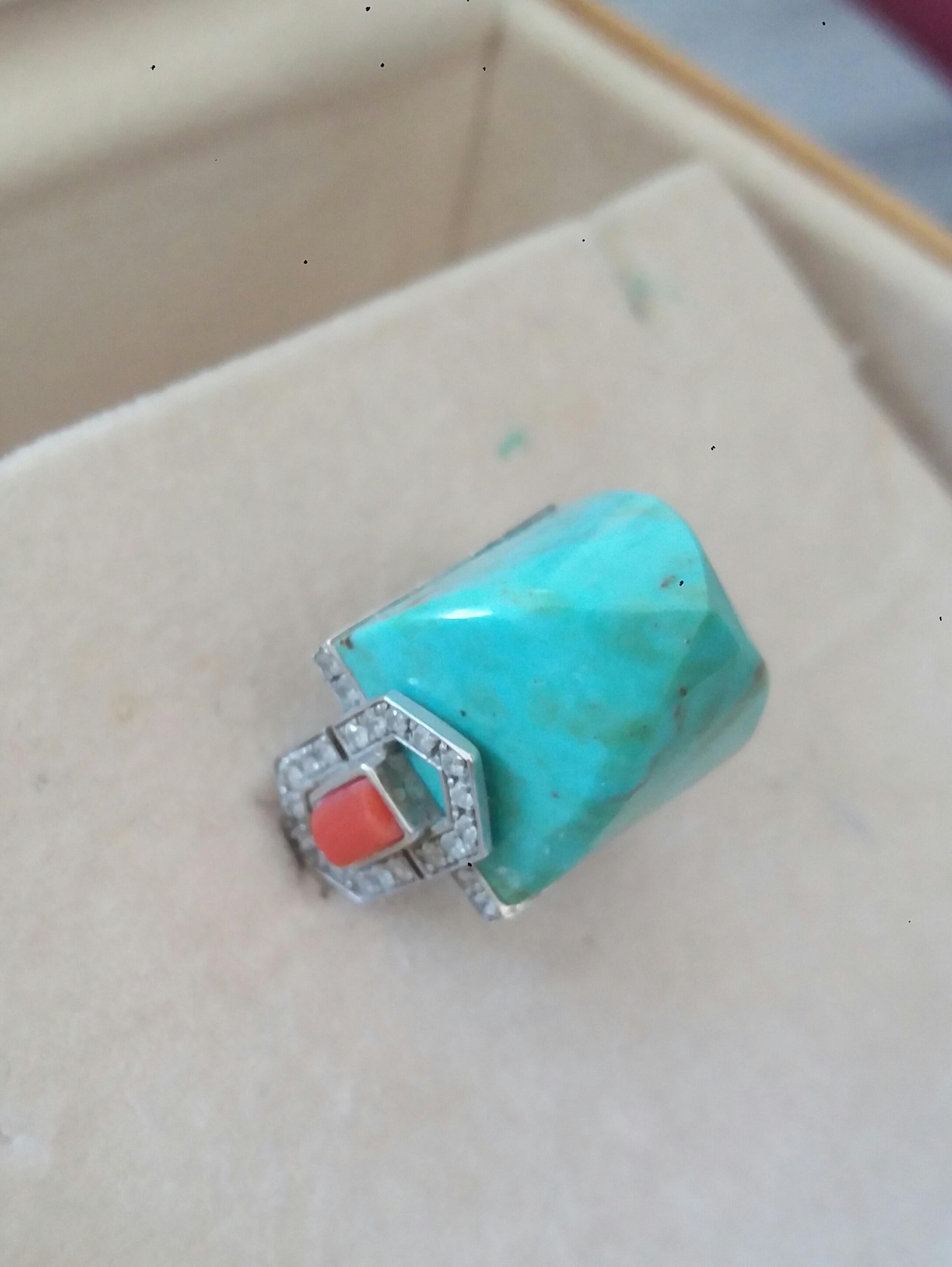 Art Deco Style 22 Carat Turquoise Pyramid 14K Solid Gold Diamonds Cocktail Ring For Sale 10