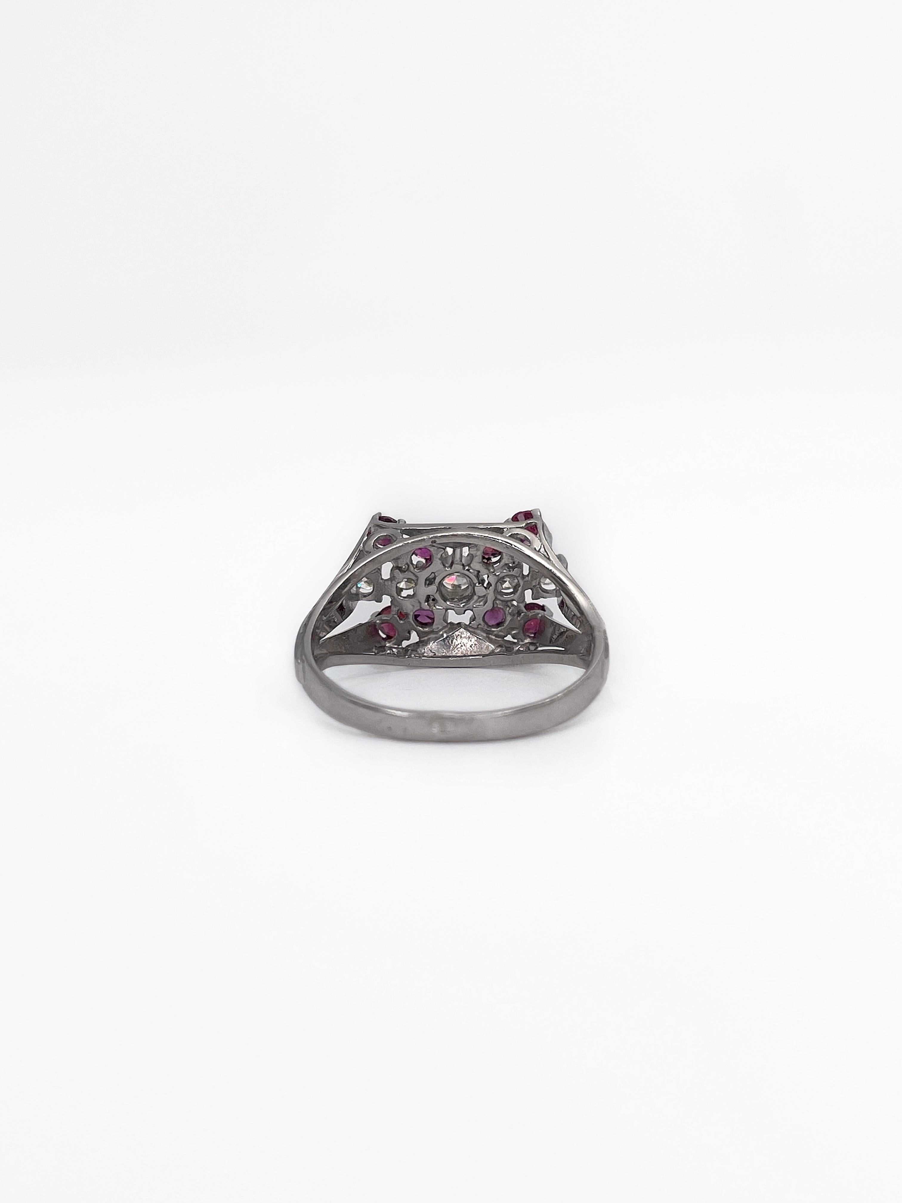 Round Cut Art Deco Style 14 Karat Gold 0.56 Carat Ruby 0.33 Carat Diamond Bow Ring