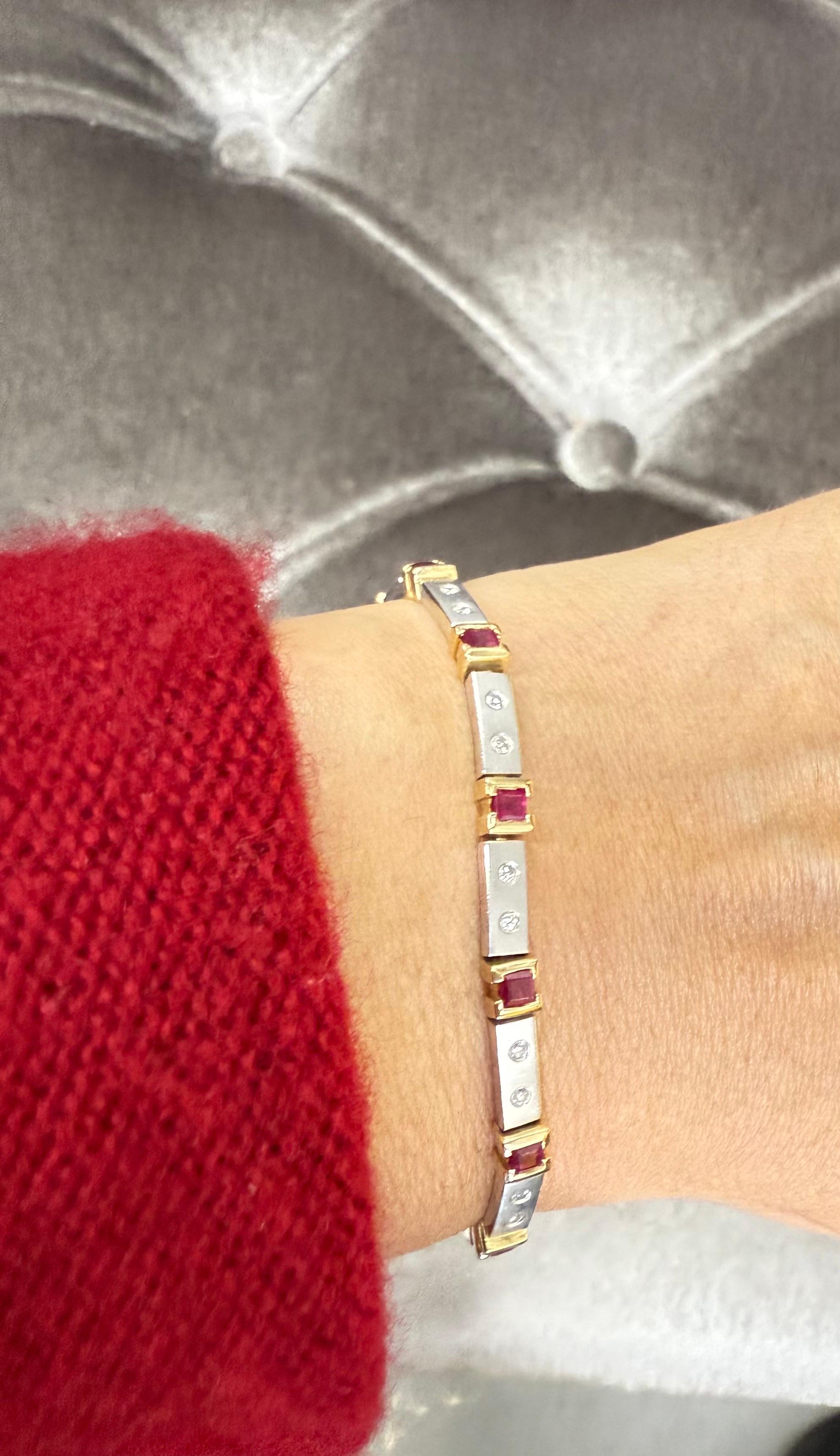 Stile Art Deco  Bracciale in oro bianco 14K con rubini e diamanti in vendita 3