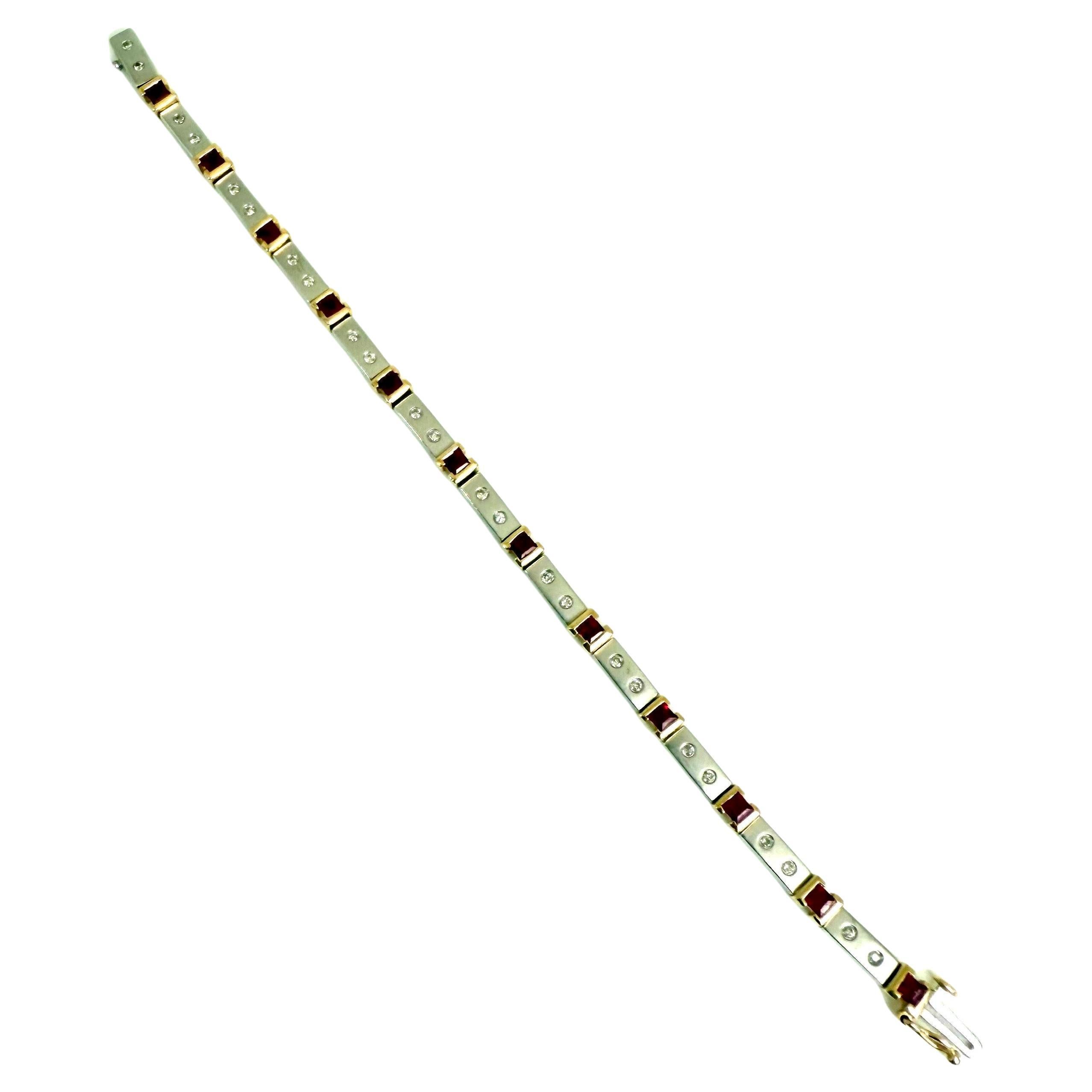 Art Deco Style  14K White Gold Bracelet with Rubies and Diamonds