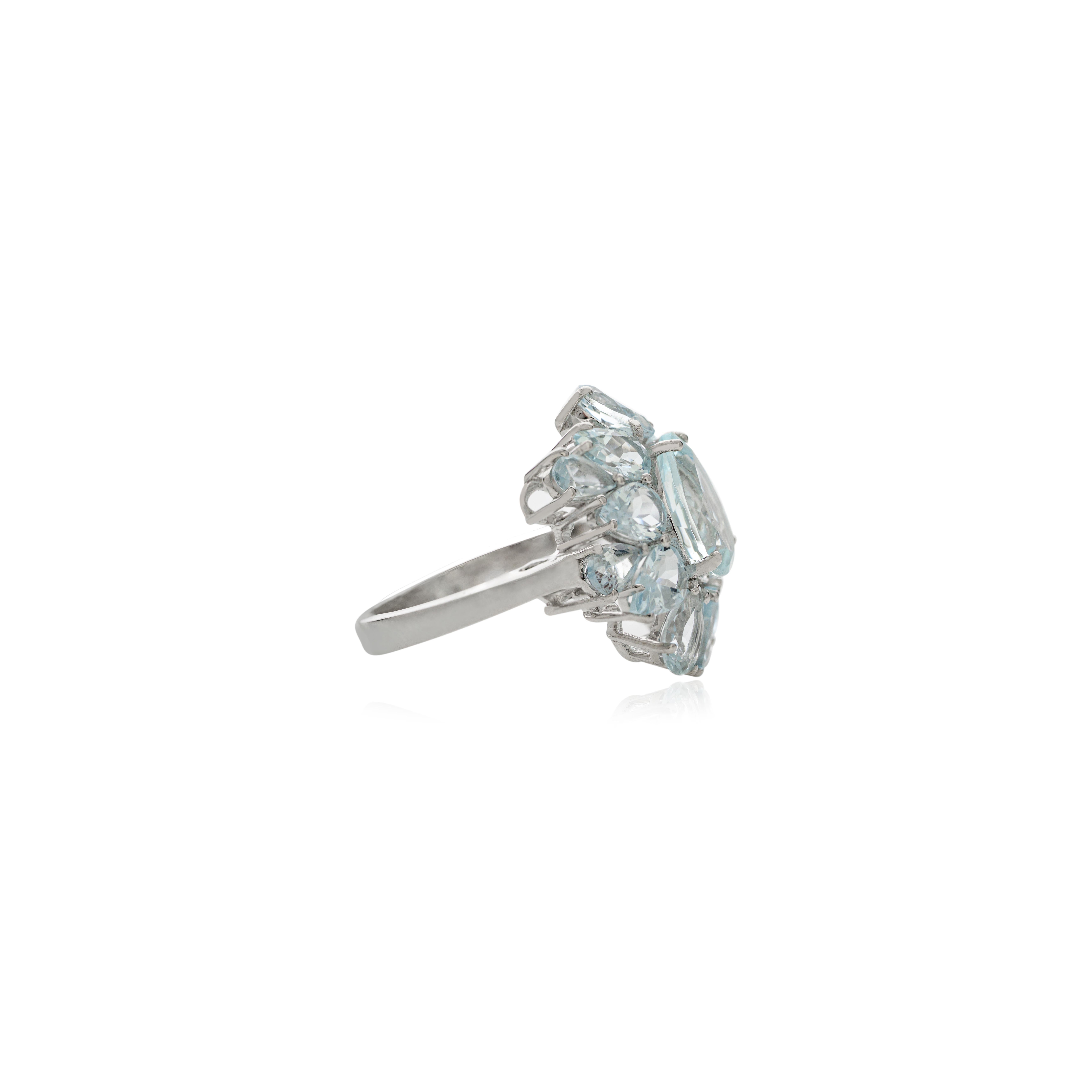 For Sale:  Art Deco Style 14k White Gold Cocktail Ring with 5.66 CTW Pear Cut Aquamarine 3