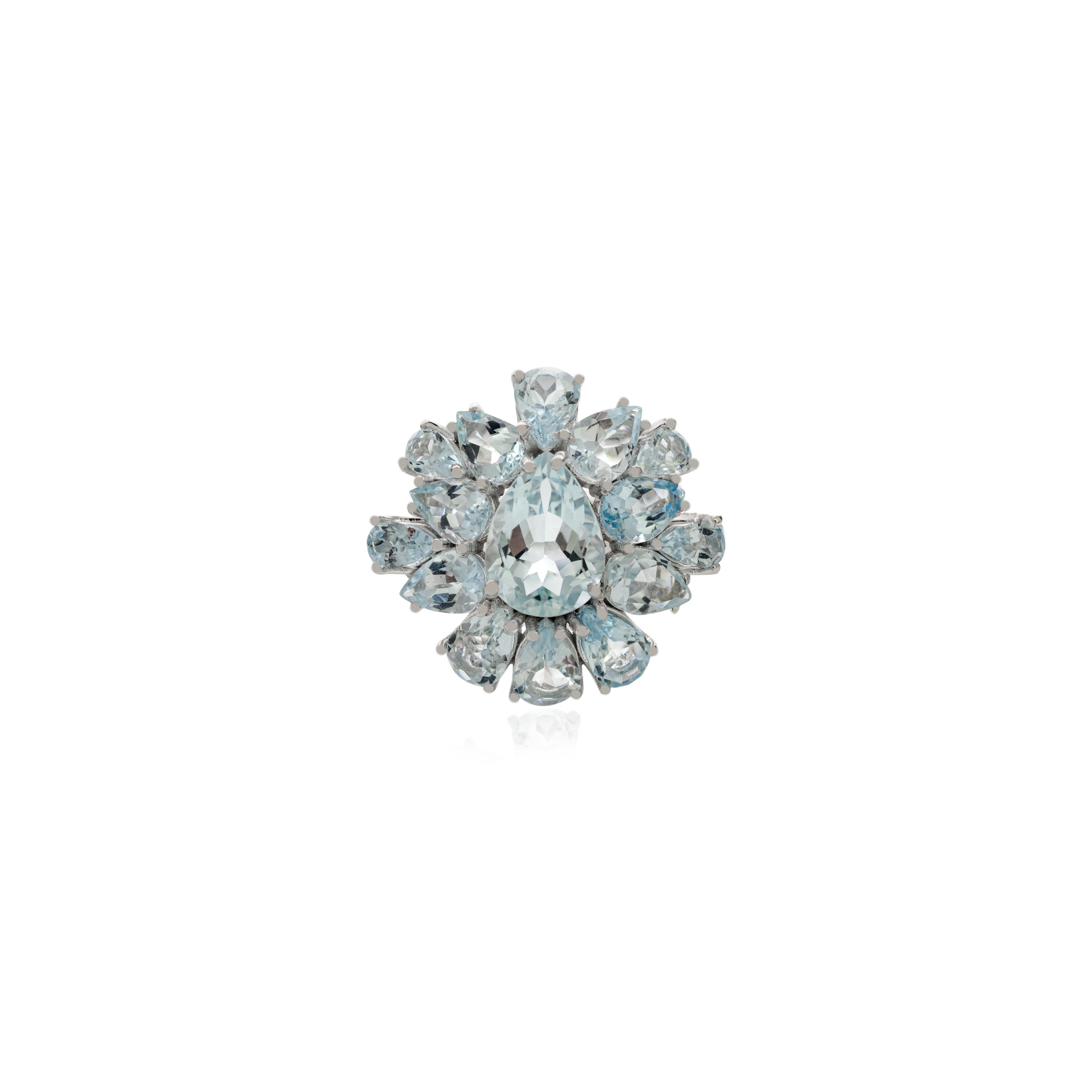 For Sale:  Art Deco Style 14k White Gold Cocktail Ring with 5.66 CTW Pear Cut Aquamarine 5