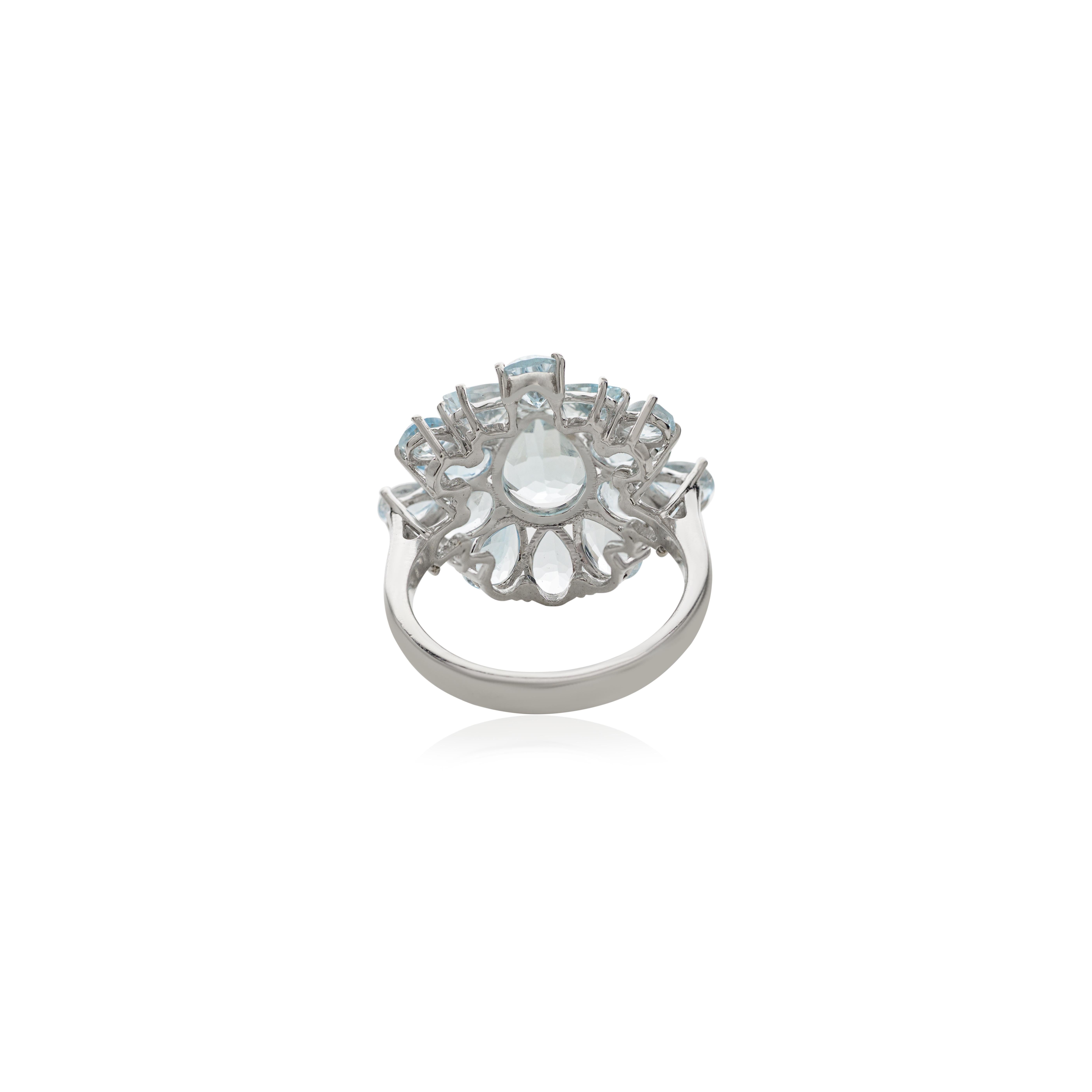 For Sale:  Art Deco Style 14k White Gold Cocktail Ring with 5.66 CTW Pear Cut Aquamarine 9