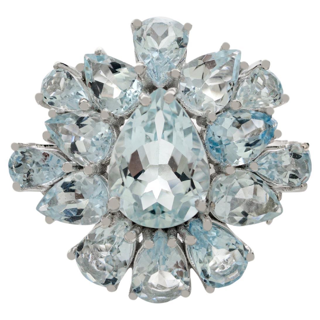 For Sale:  Art Deco Style 14k White Gold Cocktail Ring with 5.66 CTW Pear Cut Aquamarine