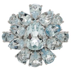 Art Deco Style 14k White Gold Cocktail Ring with 5.66 CTW Pear Cut Aquamarine